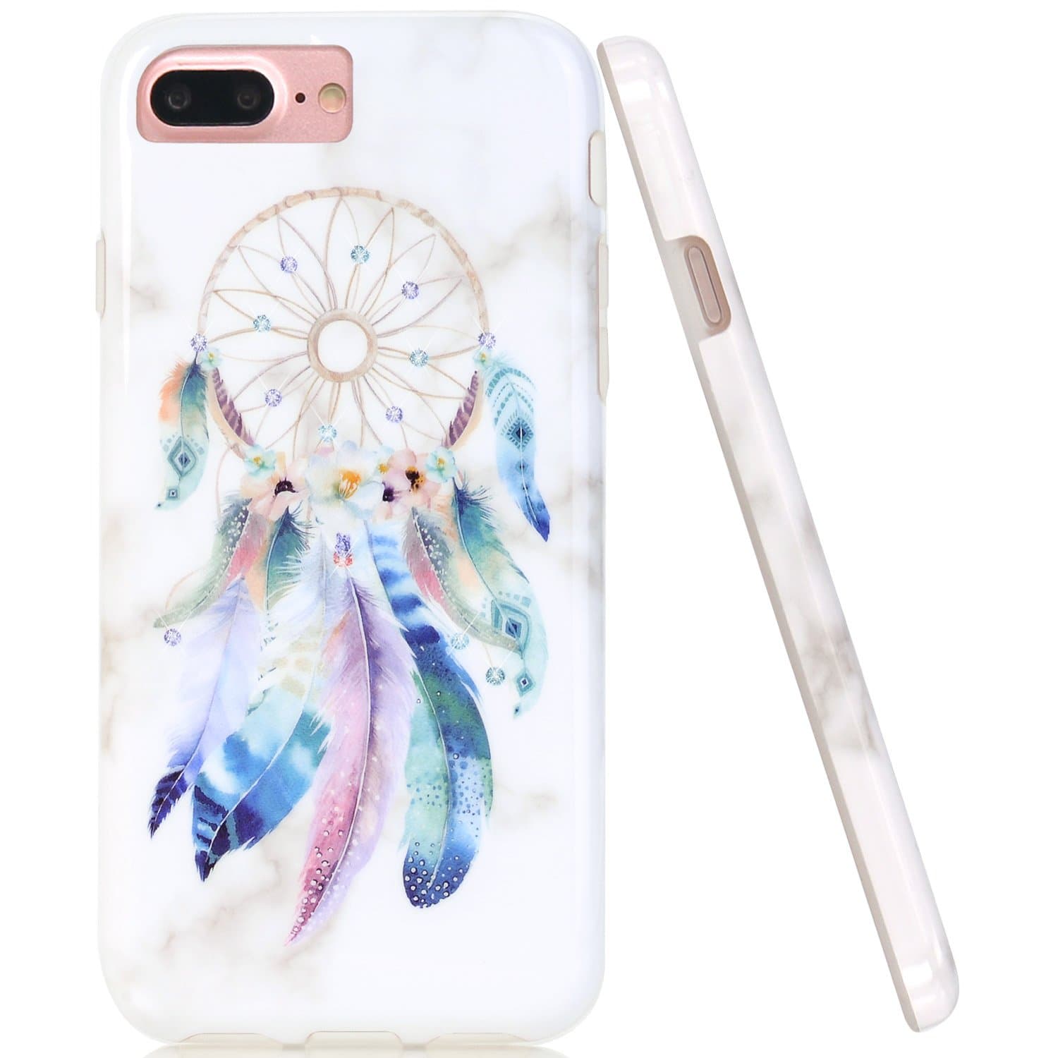 iPhone 7 Plus Case, iPhone 8 Plus Case, JAHOLAN Purple Green Dream Catcher Marble Design Black Bumper TPU Soft Rubber Silicone Phone Case for Apple iPhone 7 Plus/8 Plus/6 Plus/6S Plus