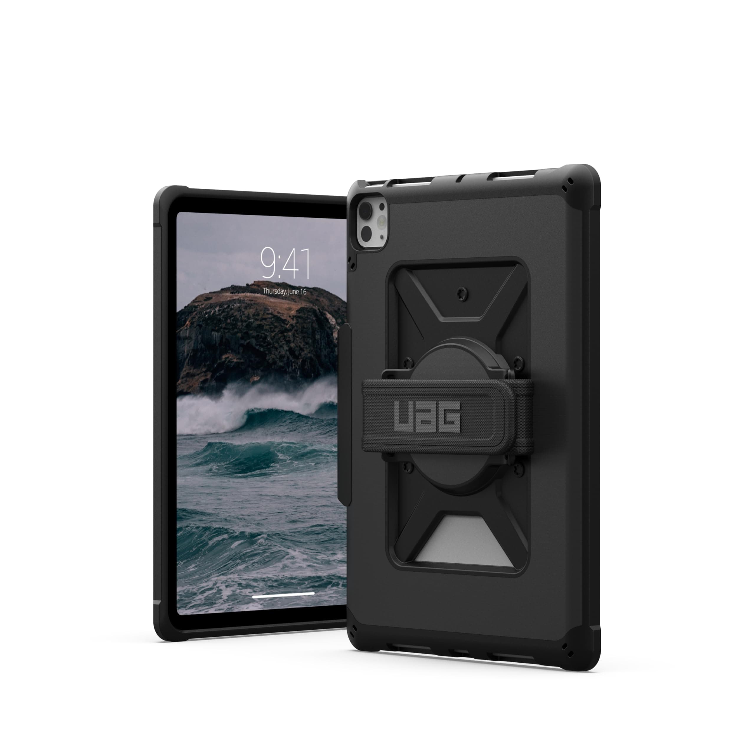 UAG Designed for iPad Pro 11" Case M5 2025 6th Gen, M4 2024 5th Gen A3357 A3358 A3359, Rugged Military Grade Folio Cover w/Pencil Holder & 360 Rotating Hand Strap, Metropolis Black