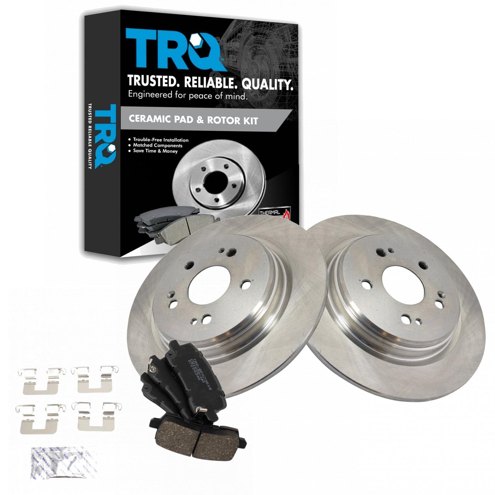 TRQ Rear Brake Pad and Rotor Set Ceramic Solid Rotors Compatible with 2017 Acura TLX