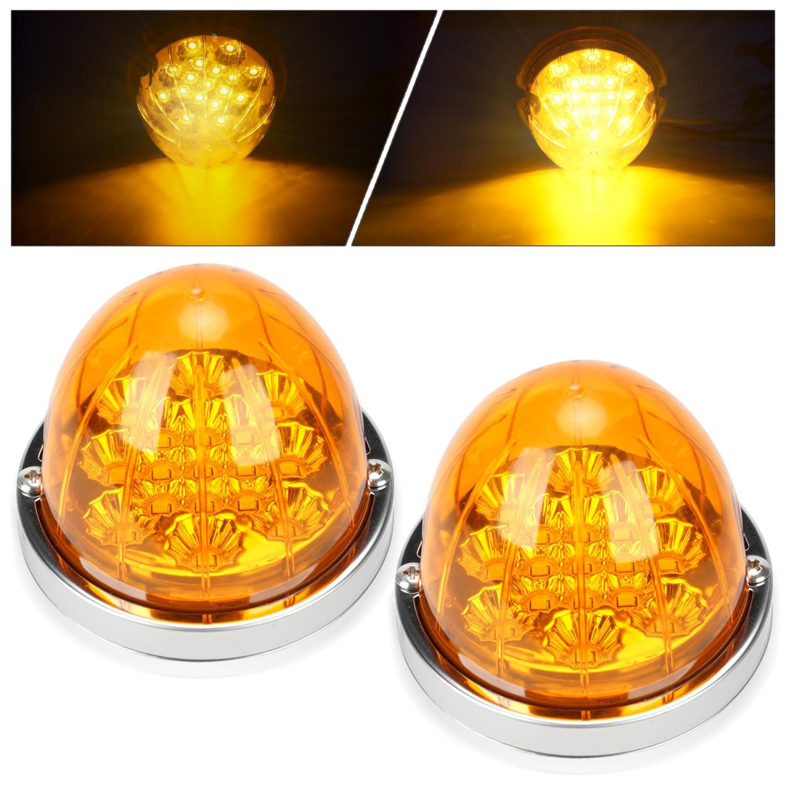 2PCS Watermelon Lights, 17 LED Dual Function Watermelon Light, Amber Lens with Stainless Steel Bezel Stop Turn Signal Marker Lights, for Kenworth Freightliner Peterbilt Semi Trucks Trailers