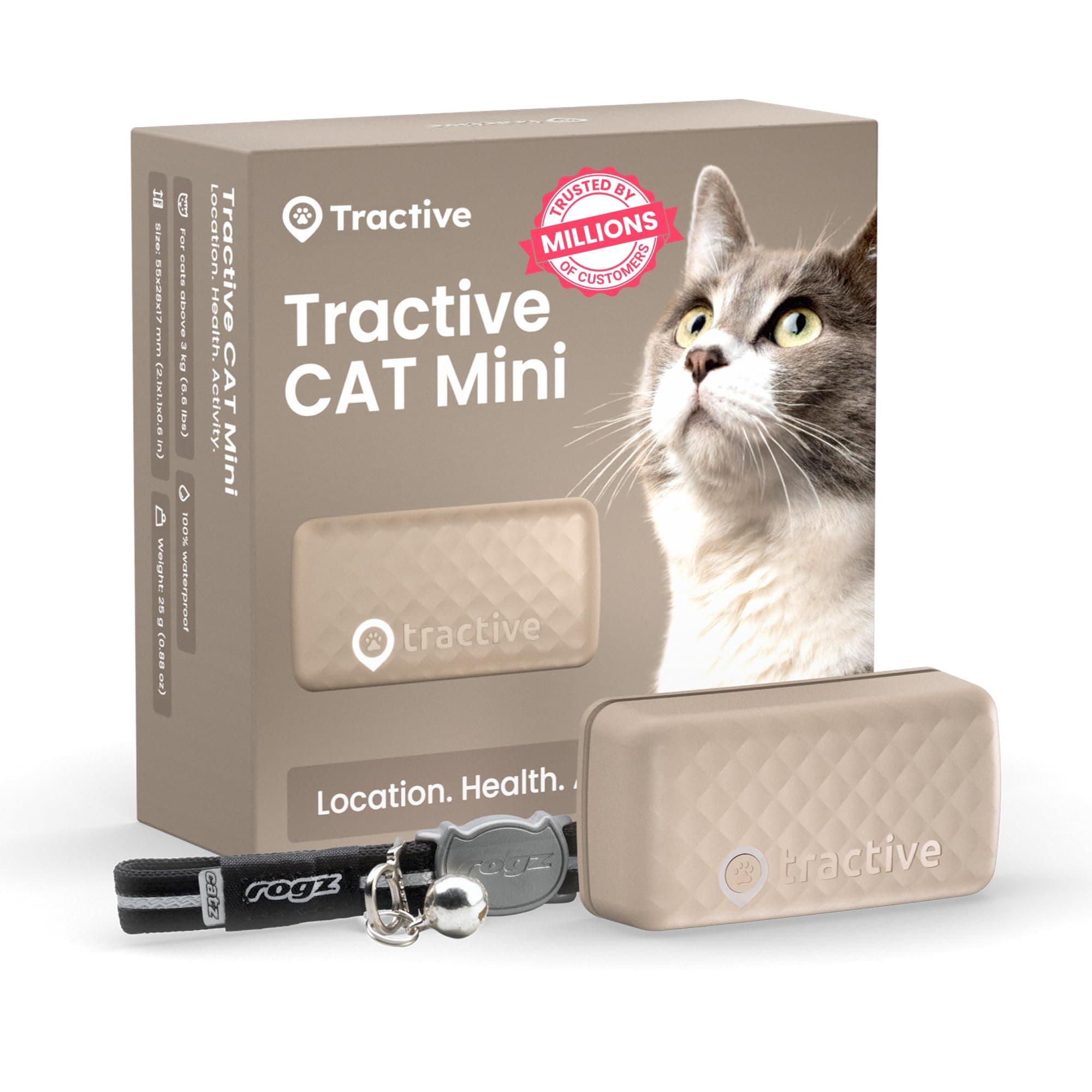 Tractive Smart Cat Tracker Mini | #1 Cat GPS | Real-Time Location Tracking | Territory & Location History | Safety Collar included (Brown)