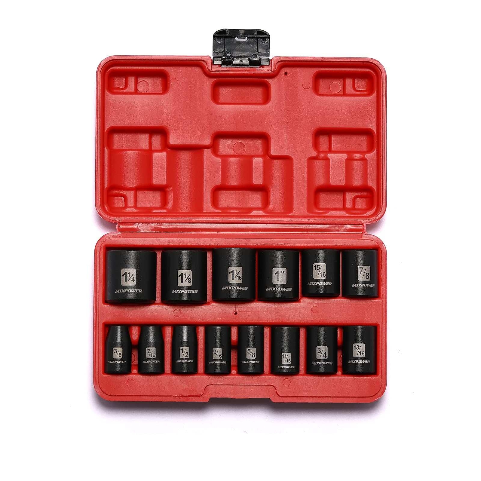 14 Pieces 1/2-Inch Drive Shallow Impact Socket Set, 3/8-Inch to 1-1/4 Inch, CR-V, SAE, 6 Point, Shallow, 14 Pieces 1/2" Dr. Shallow Socket