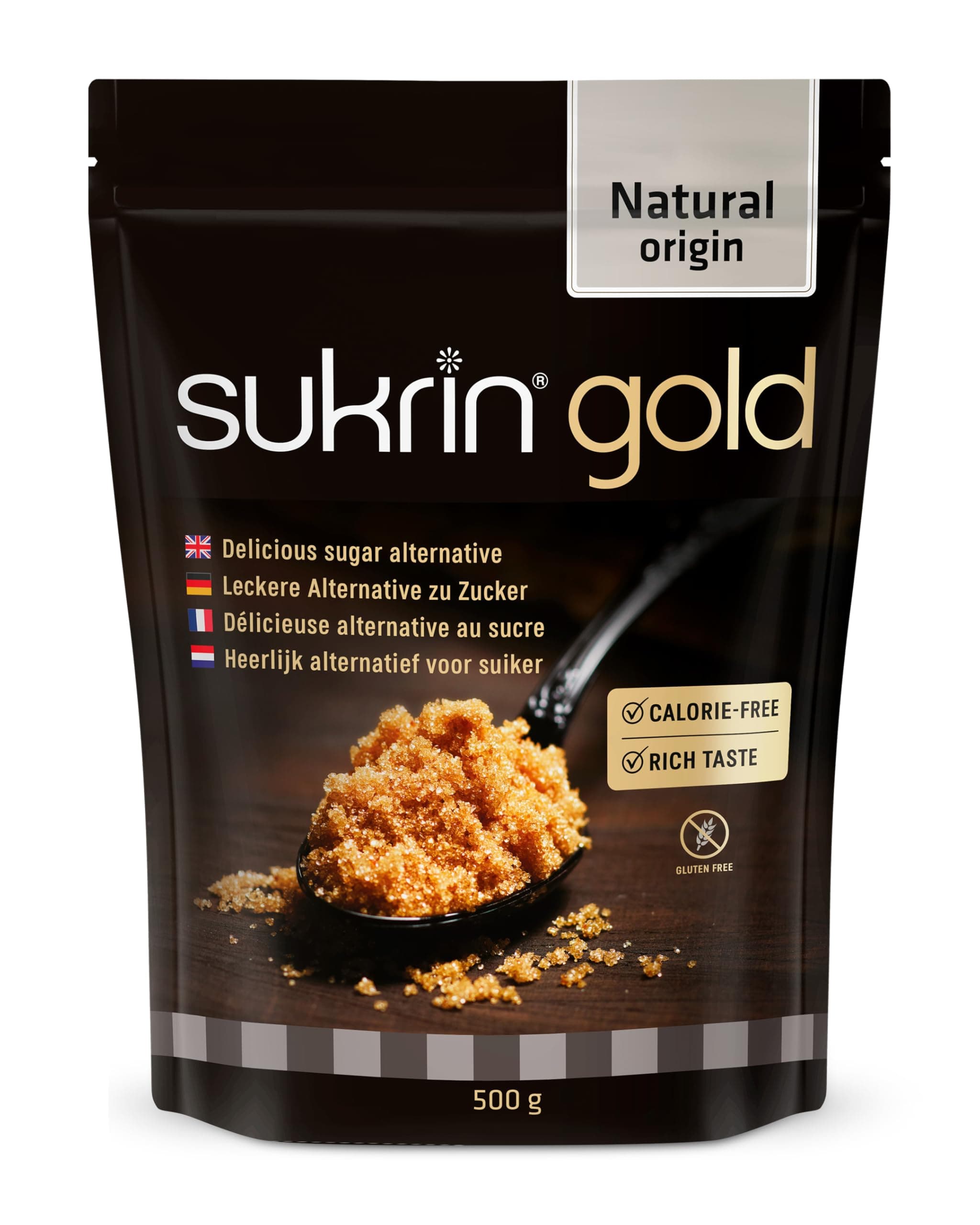 Sukrin Gold - Natural Brown 1:1 Sugar Substitute with Erythritol and Stevia, Zero Calorie Sweetener for Keto and Low Carb Diets, 500 g