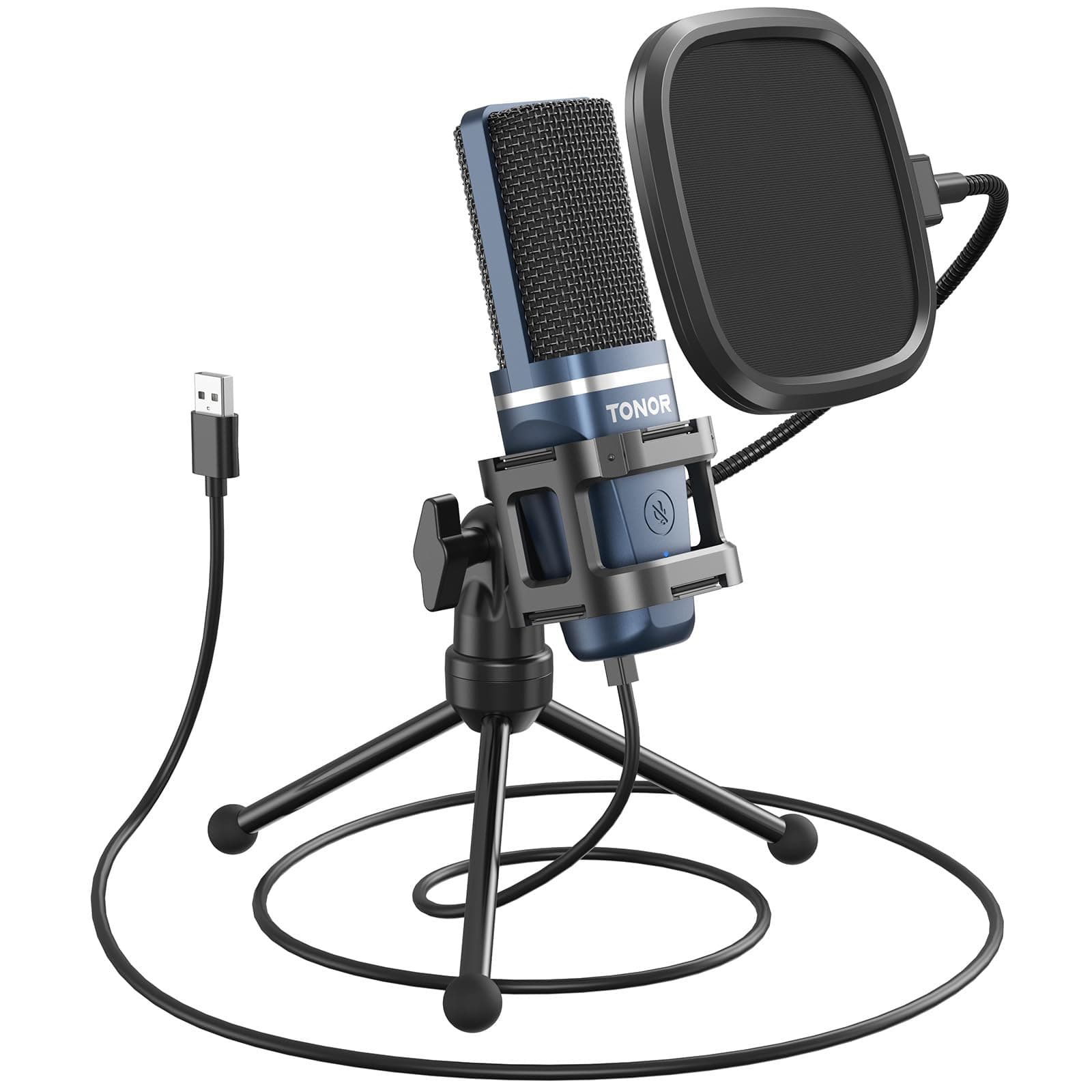 TONOR TC-777 Podcast Microphone, USB Computer Microphone, Cardioid Condenser PC Mic with Tripod Stand and Pop Filter for Podcasting, Streaming, Vocal Recording, Compatible with PC & Laptop, PS4/5