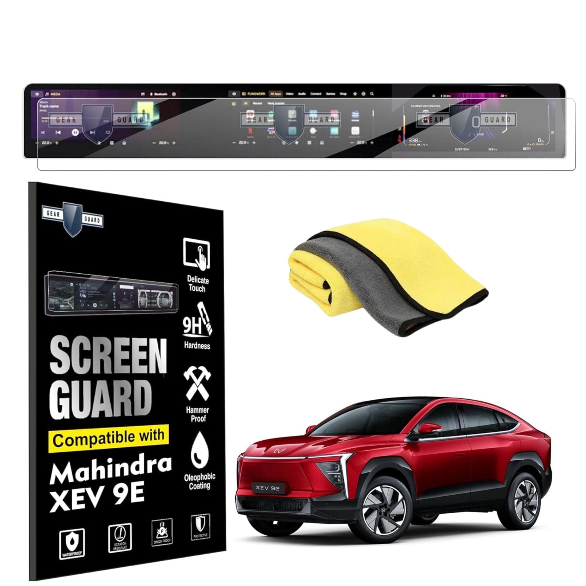 Gear Guard Screen Protector For Mahindra XEV 9E Full Screen Infotainment System Protection Film with Microfiber Cloth - Clear
