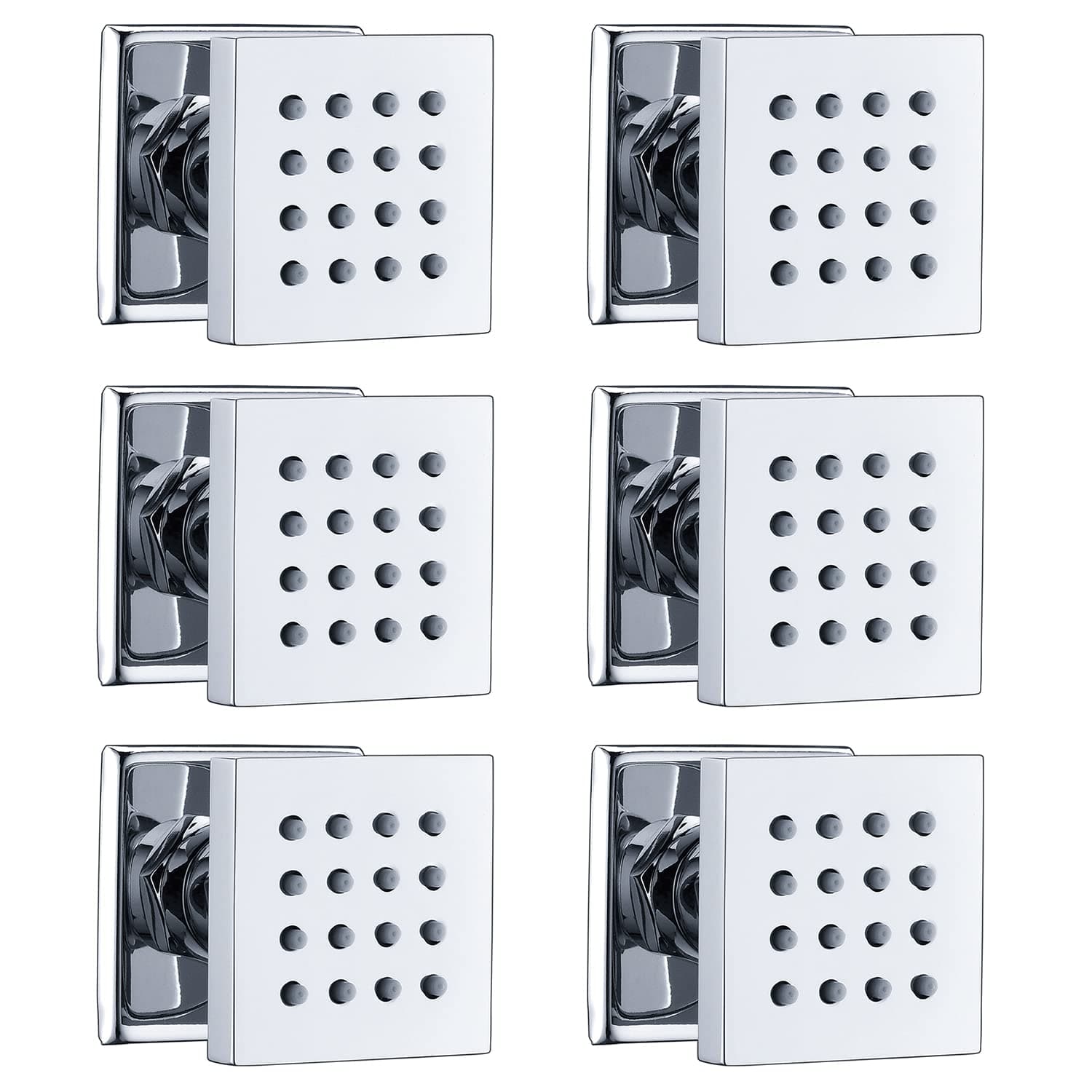 HOMEDEC 2inch Brass Shower Body Sprayer Jets Shower Head, Valve Needed (6pcs, Square-Chrome)