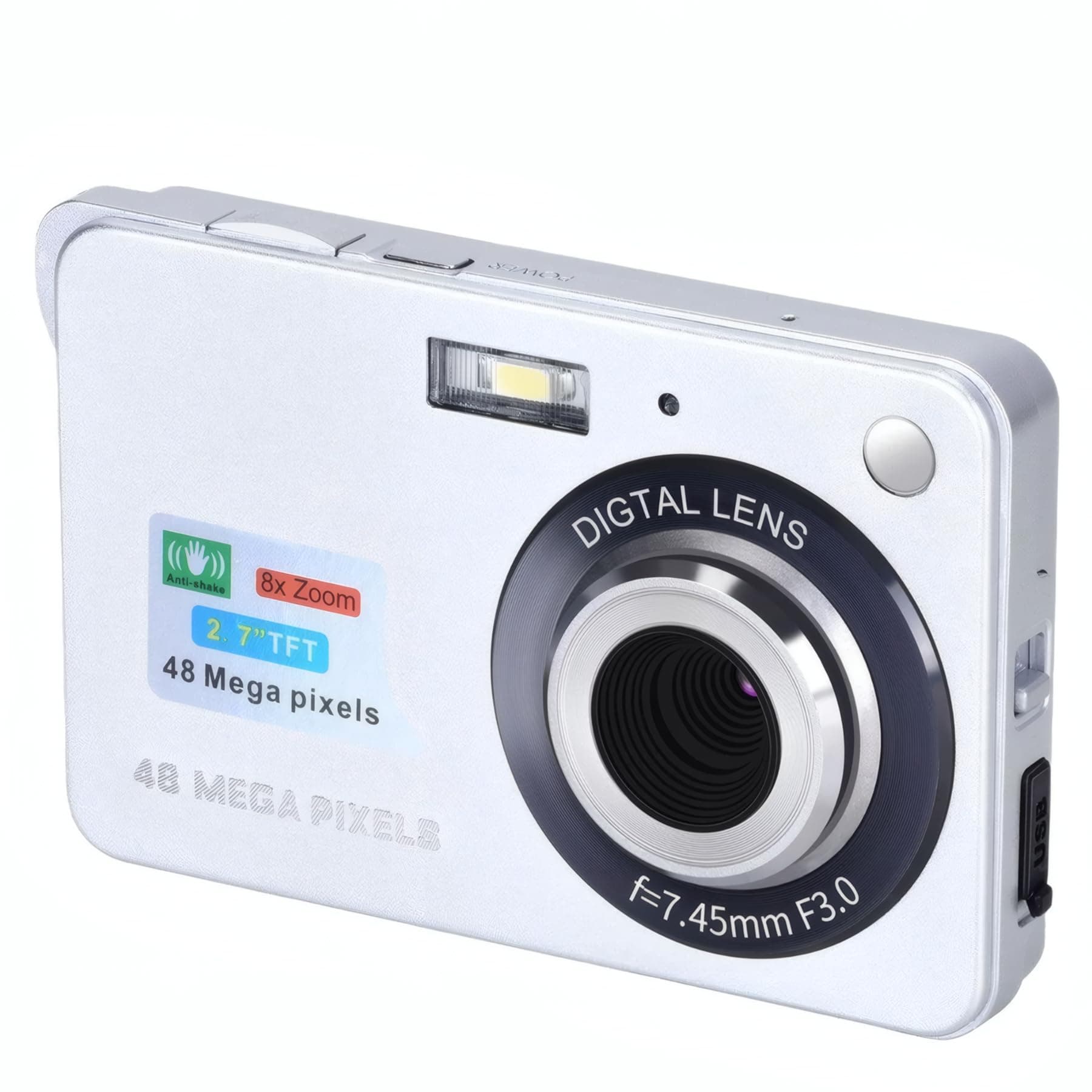 Bewinner 4K Digital Camera, 8X Digital Zoom 48MP Video Camera, Compact Vlogging Camera with 2.7in LCD Display, Video Camcorder For Photography Continuous (Silver)