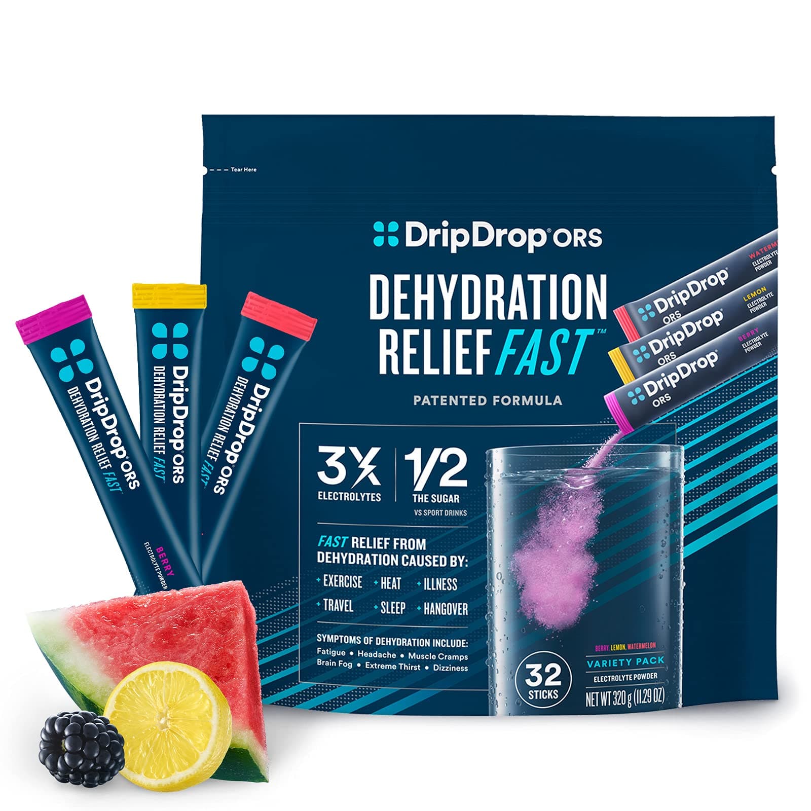 DripDrop Ors- Electrolyte Powder For Dehydration Relief Fast for Workout, Sweating, Illness, & Travel Recovery