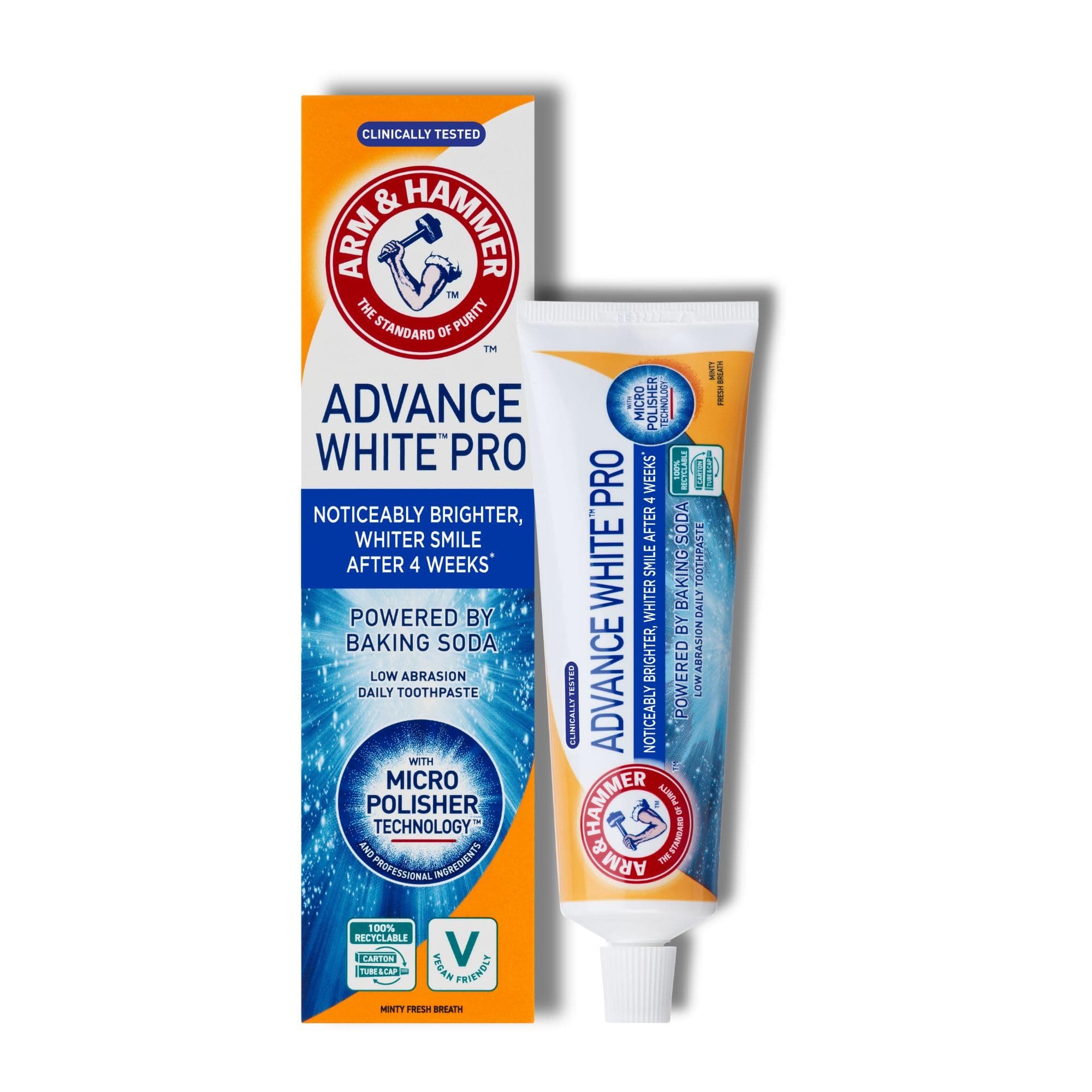 Arm & Hammer Advance White Pro Toothpaste, Baking Soda Teeth Whitening Toothpaste with Micro Polisher Technology, 2 Shades Whiter in 4 Weeks, 75 ml Tube