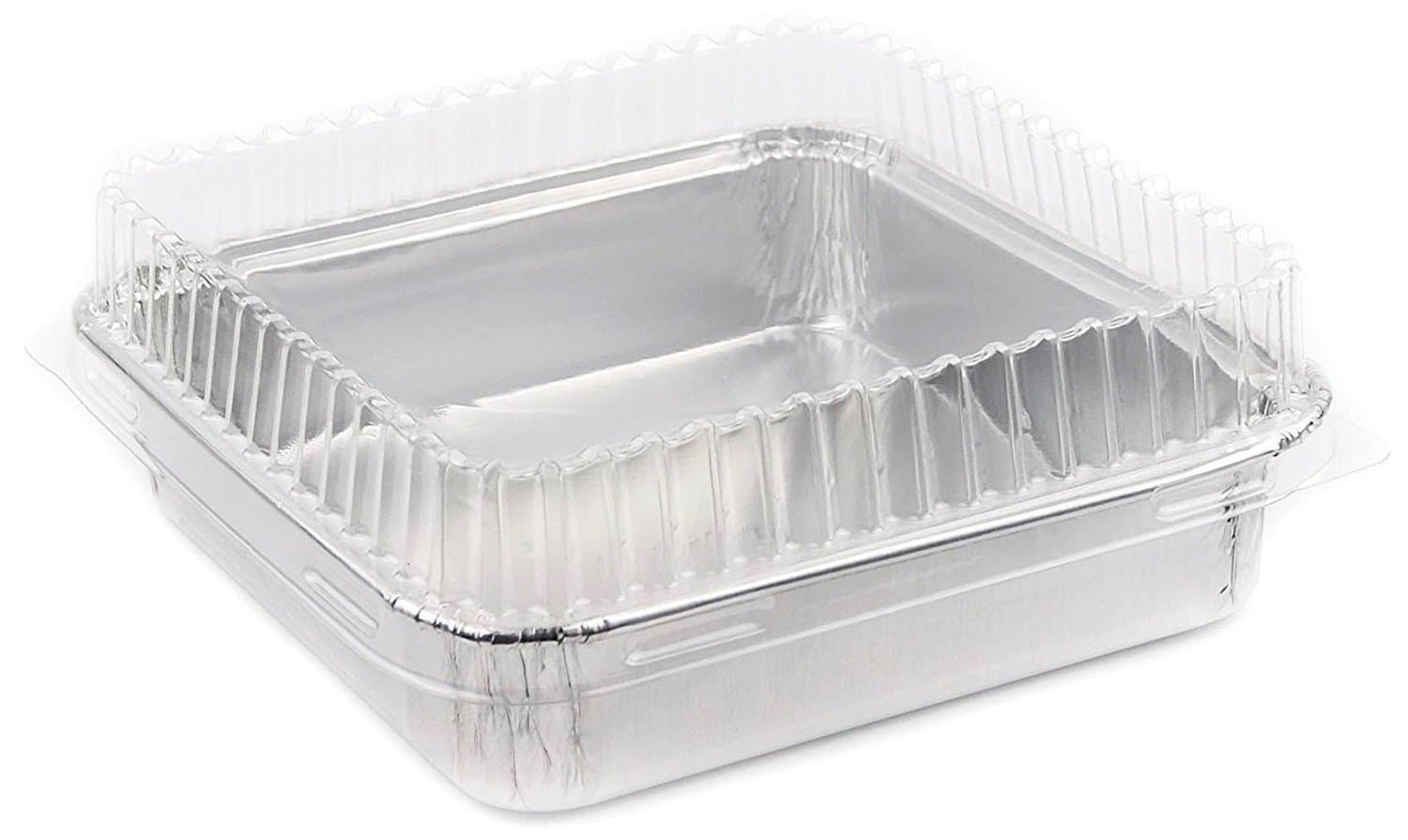 4 1/8" X 4 1/8" Mini Foil Square Disposable Cake Pan with Clear Plastic Dome Lid Set 20