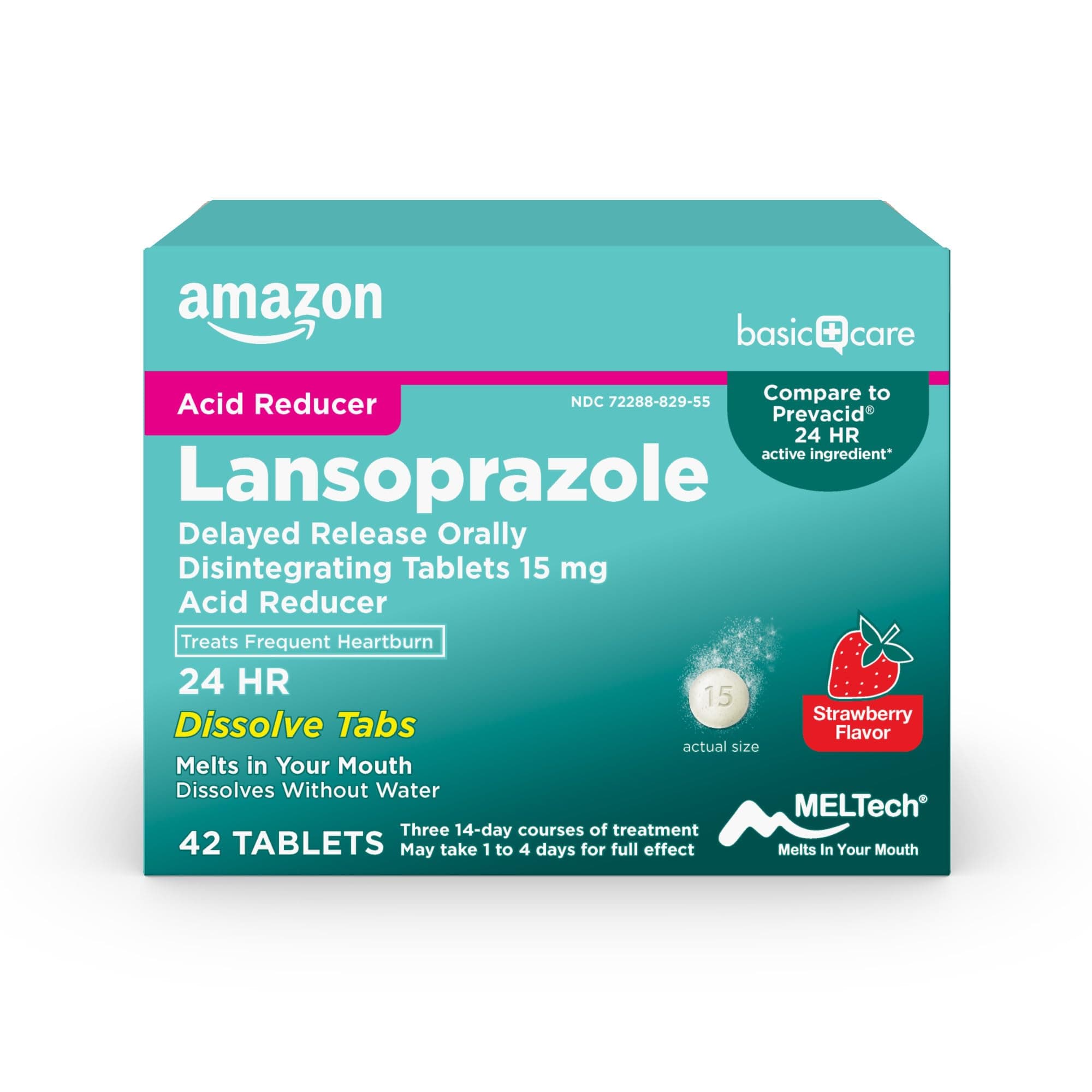 Lansoprazole Delayed Release Orally Disintegrating Tablets 15 mg, Acid Reducer, Treats Frequent Heartburn, Strawberry Flavor, 24 Hour Heartburn Relief, 42 Count