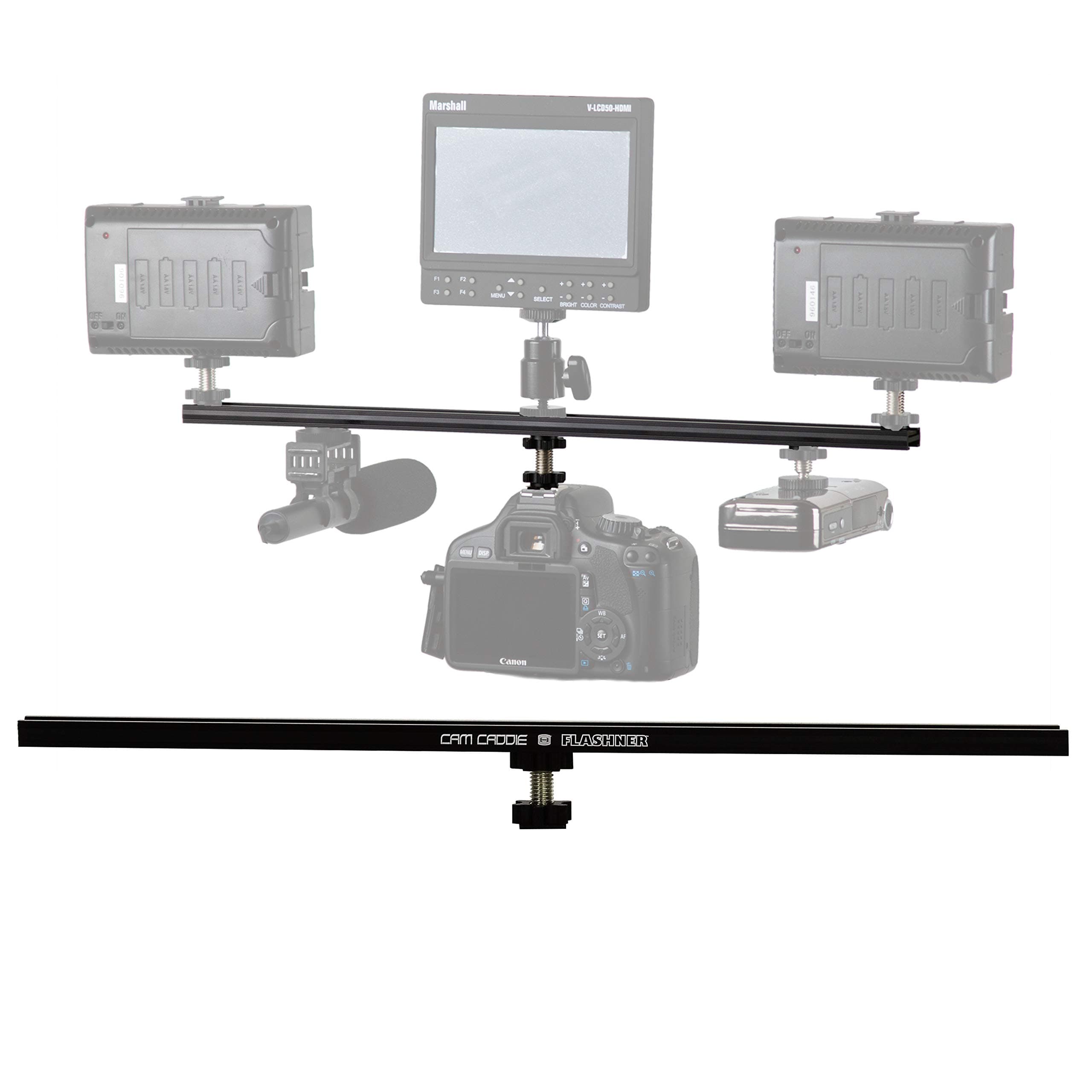 16 Inch Cold Shoe Extension Bracket - Dual Sided Camera Flash Mount with D-Flashner Adapter by Cam Caddie - Black