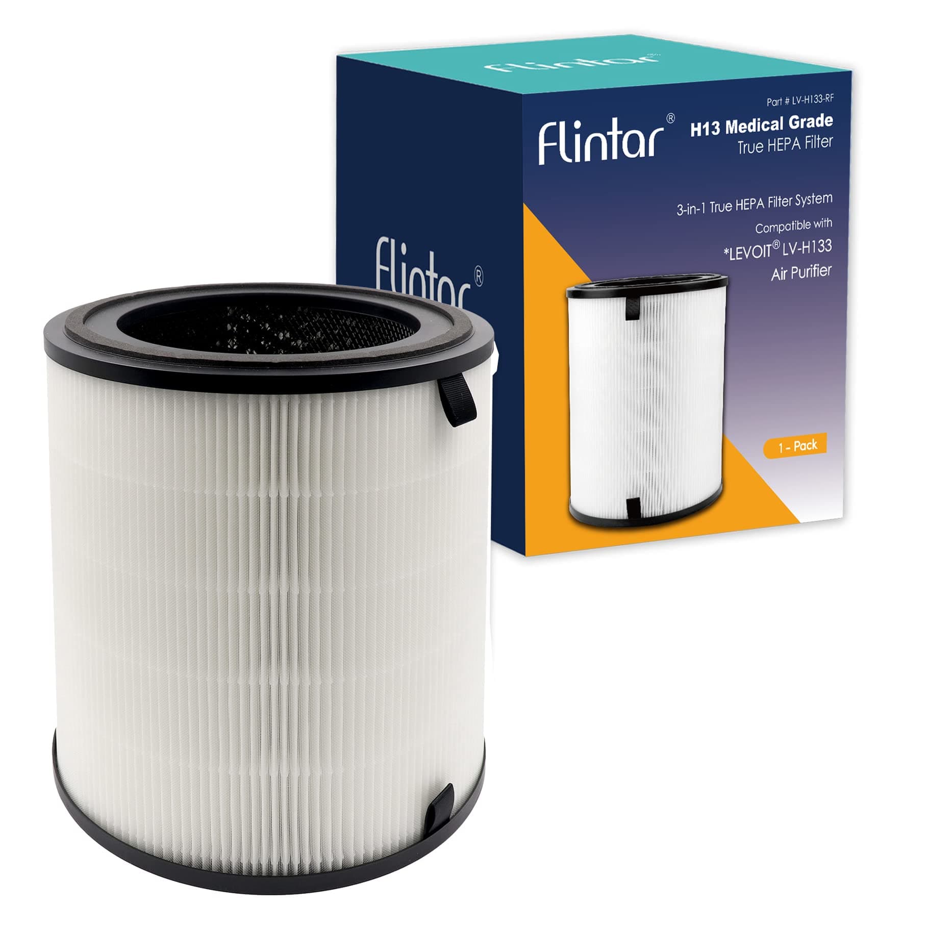 Flintar LV-H133 Replacement Filter, Made in Taiwan, Compatible with LEVOIT LV-H133 Tower Air Purifier, H13 Grade Filtration & Activated Carbon Filter Set, Part Number LV-H133-RF