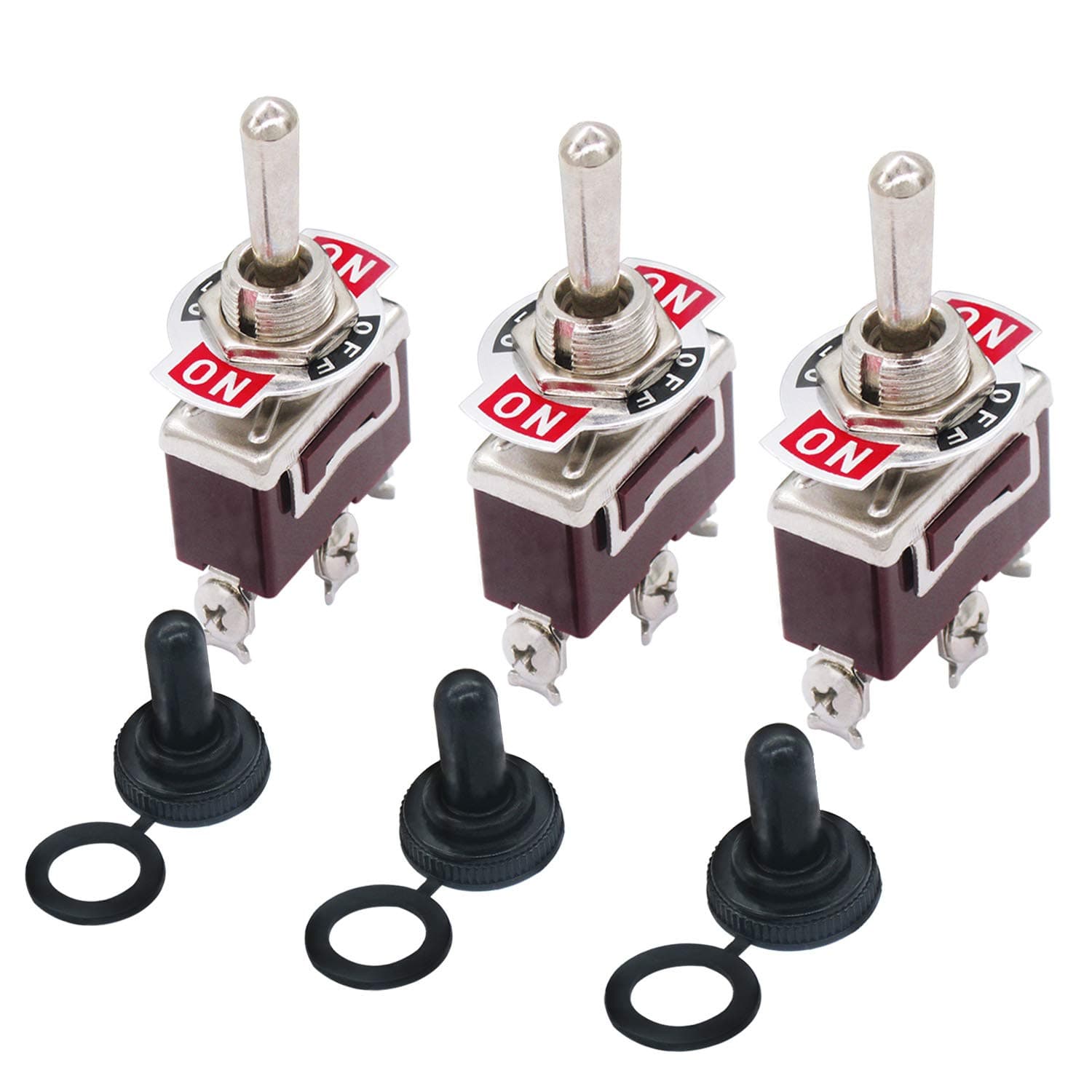 3pcs Switch Toggle Rocker Heavy Duty with Boot for 20A 125V SPDT 3 Position 3 Pin ON-Off-ON Toggle Switch + 3pcs Waterproof Cover Ten-1122