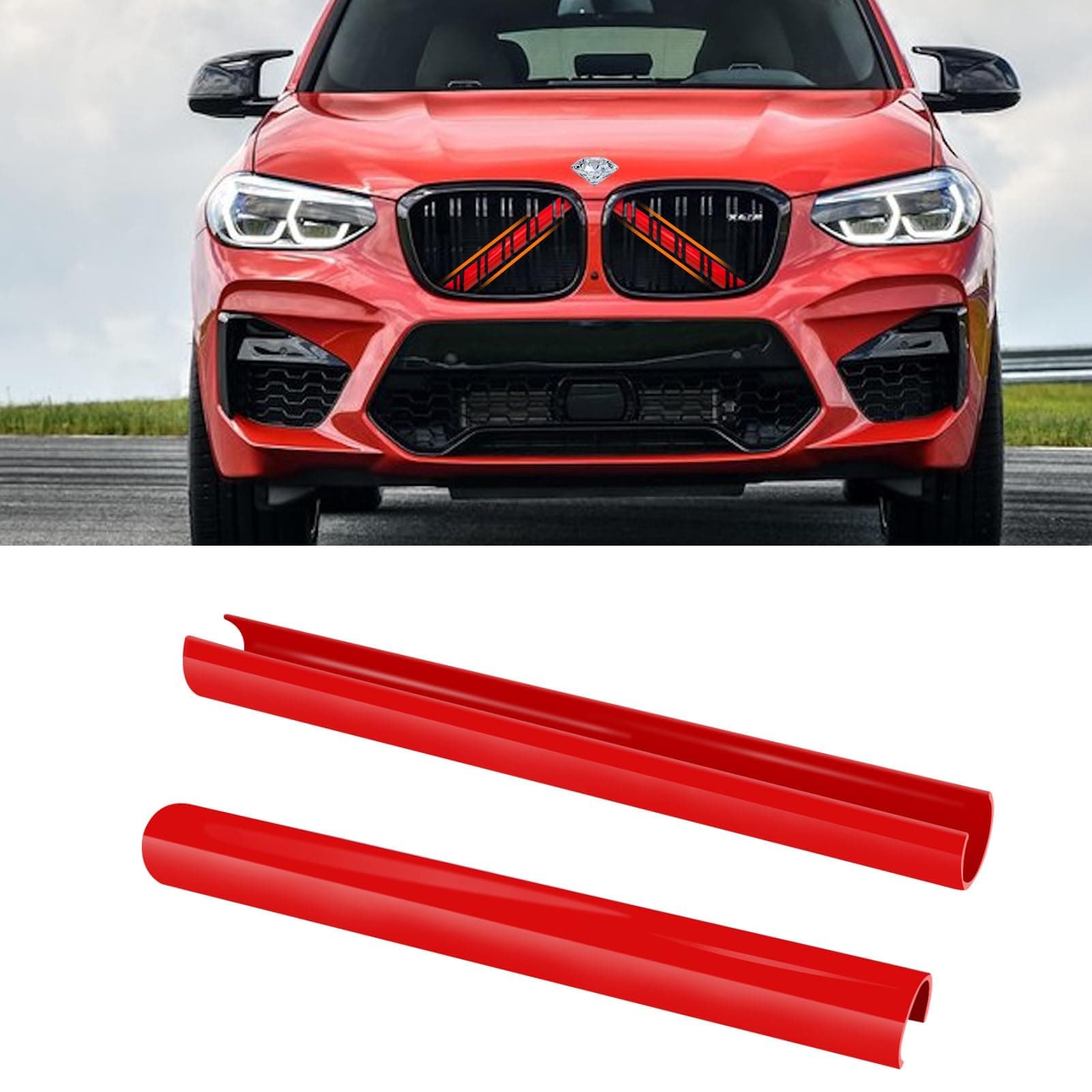 TTCR-II 2PCS Grille Insert Trims Stripe Compatible with V Brace Covers Grille Cover Guard X3 F25 G01/X4 F26 G02/X5 E70 F15 F85 G05/X6 E71 F16 F86 G06/X7 G07 Front Grille Trim Cover (Red)