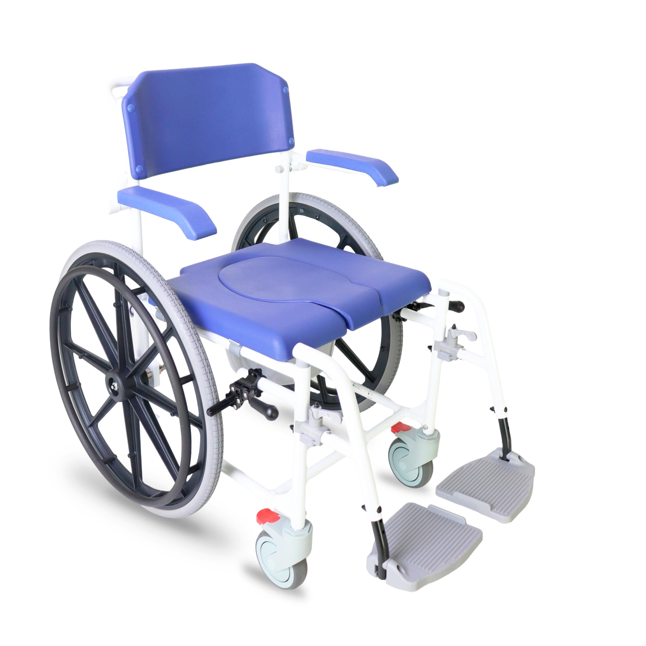 KMINA Shower Wheelchair and Commode Toilet (2 in 1), Shower Chair with Wheels, Aluminium, Brakes and Bucket - KMINA PRO