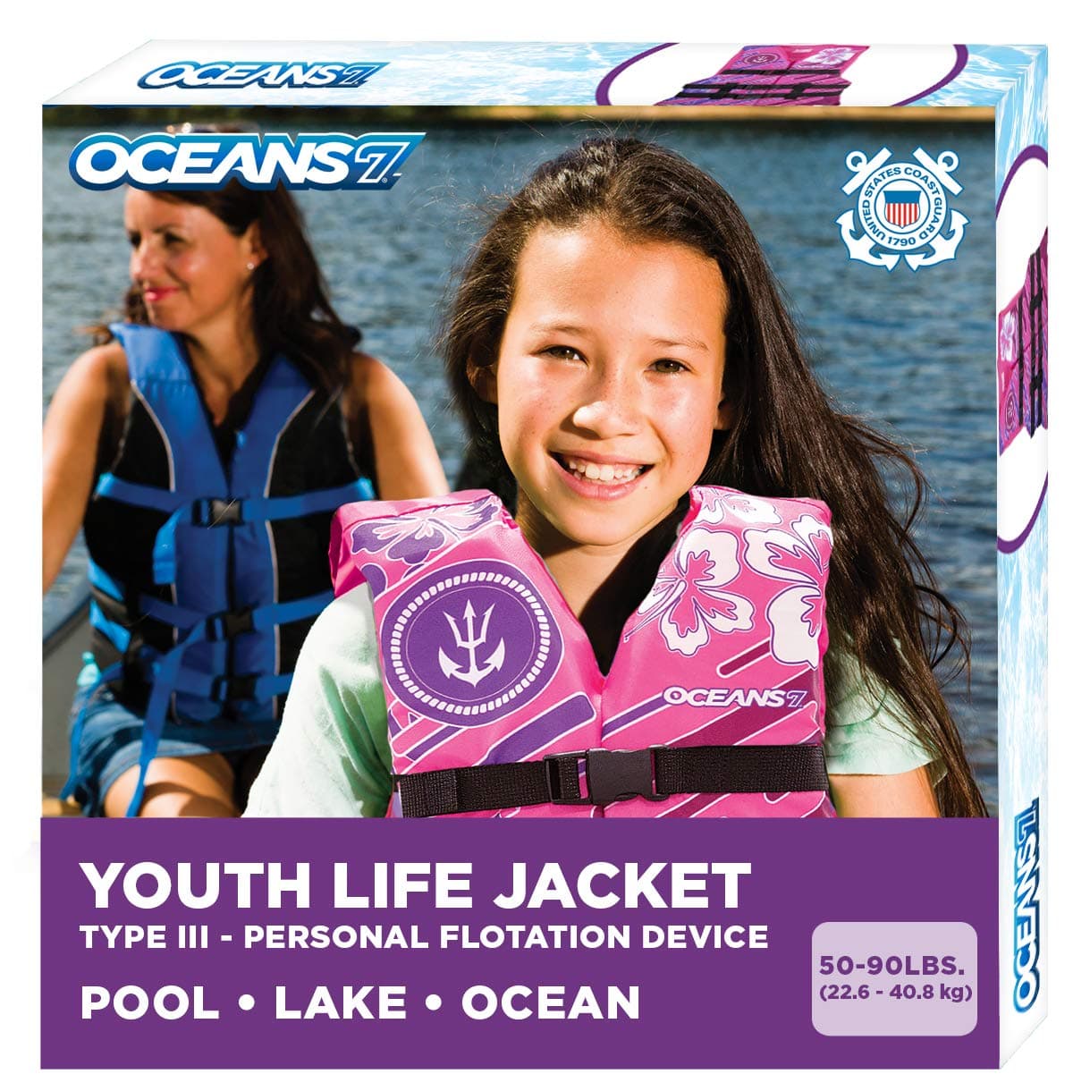 Oceans7 US Coast Guard-Approved Youth Life Jacket 50-90 lbs