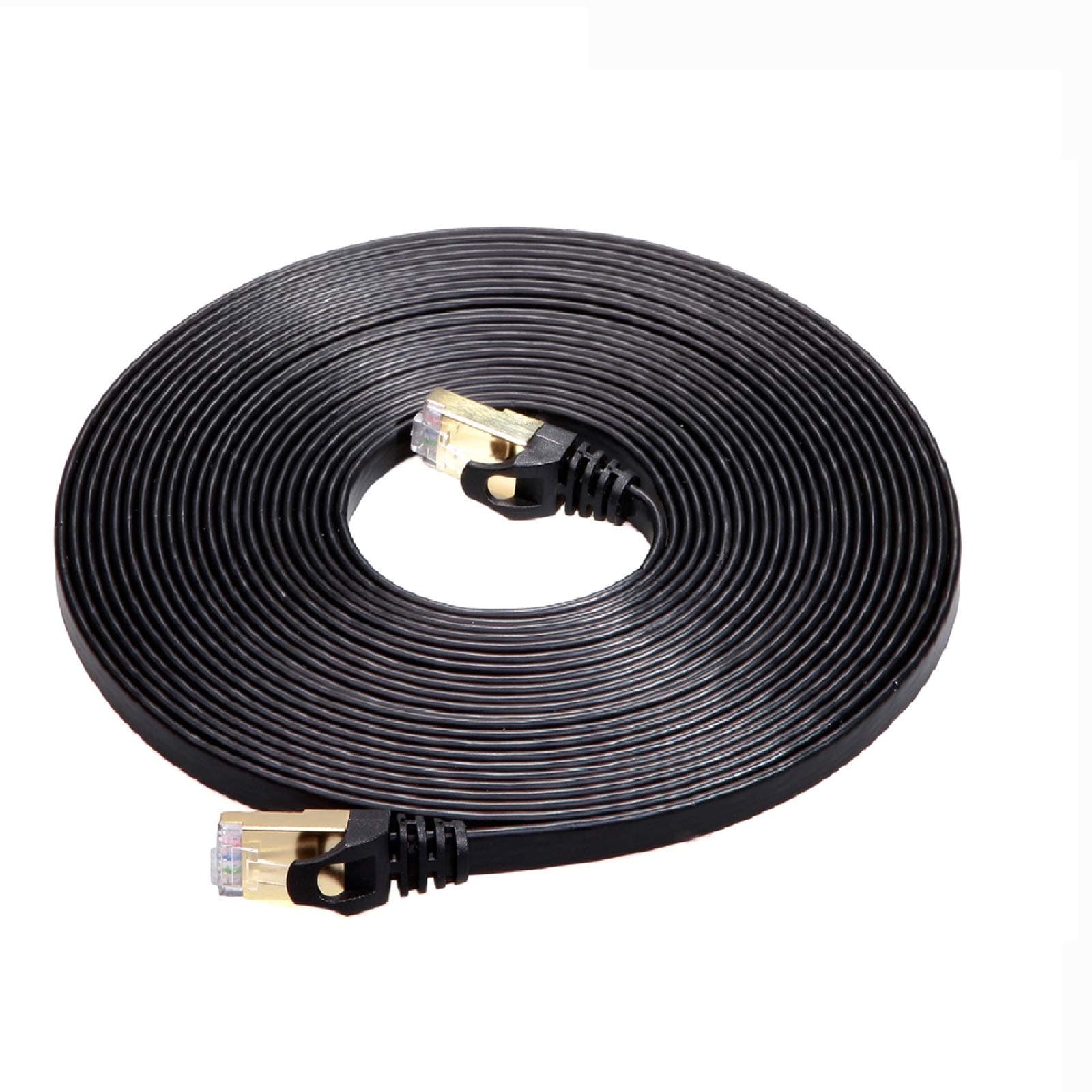 CableGeekerCat7 Shielded Ethernet Cable 25ft (Highest Speed Cable) Flat Ethernet Patch Cable Support Cat5/Cat6 Network600Mhz10Gbps - Black Computer Cord + Free Clips and Straps for Router Xbox