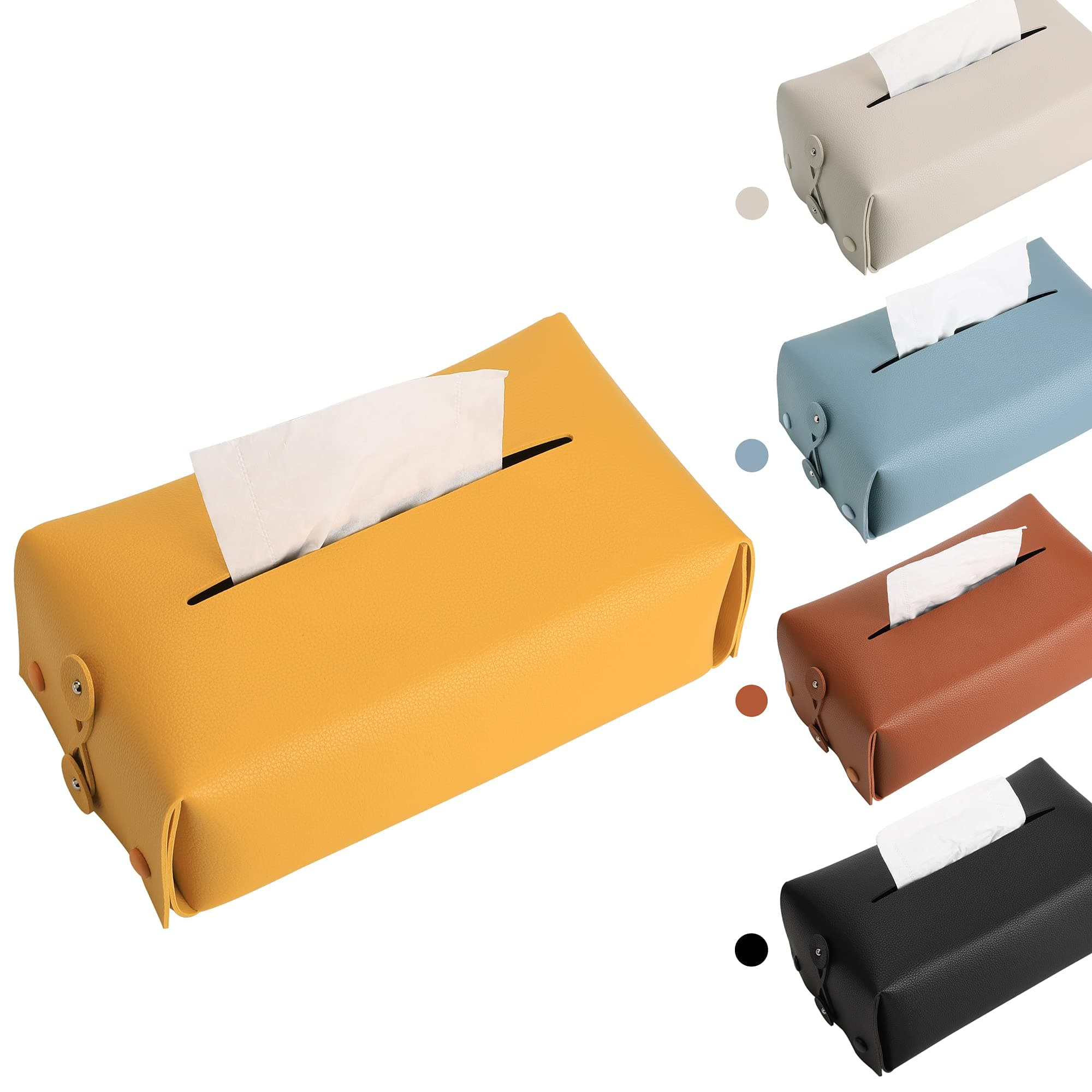 Kevancho Leather Tissue Box Cover Rectangular, Tissue Box Holder Dispenser for Car, Home, Bathroom, Bedroom, Office, Night Stands, Desks and Tables (Yellow, Rectangular)