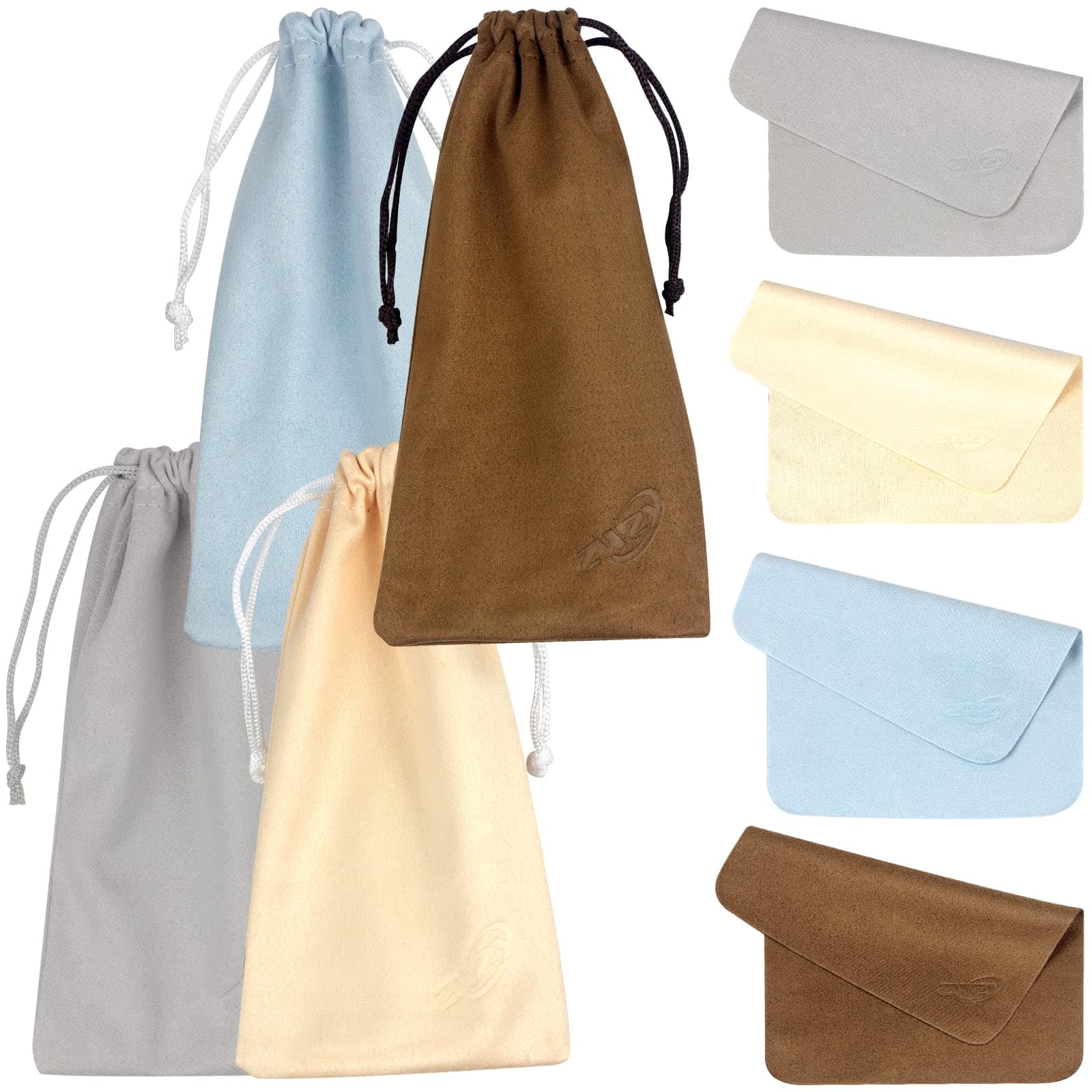 ZWZY [4+4 Pack] Sunglass Case Drawstring Storage Soft Microfiber Pouch, Eyeglass Case with Eyeglass Cleaning Cloth