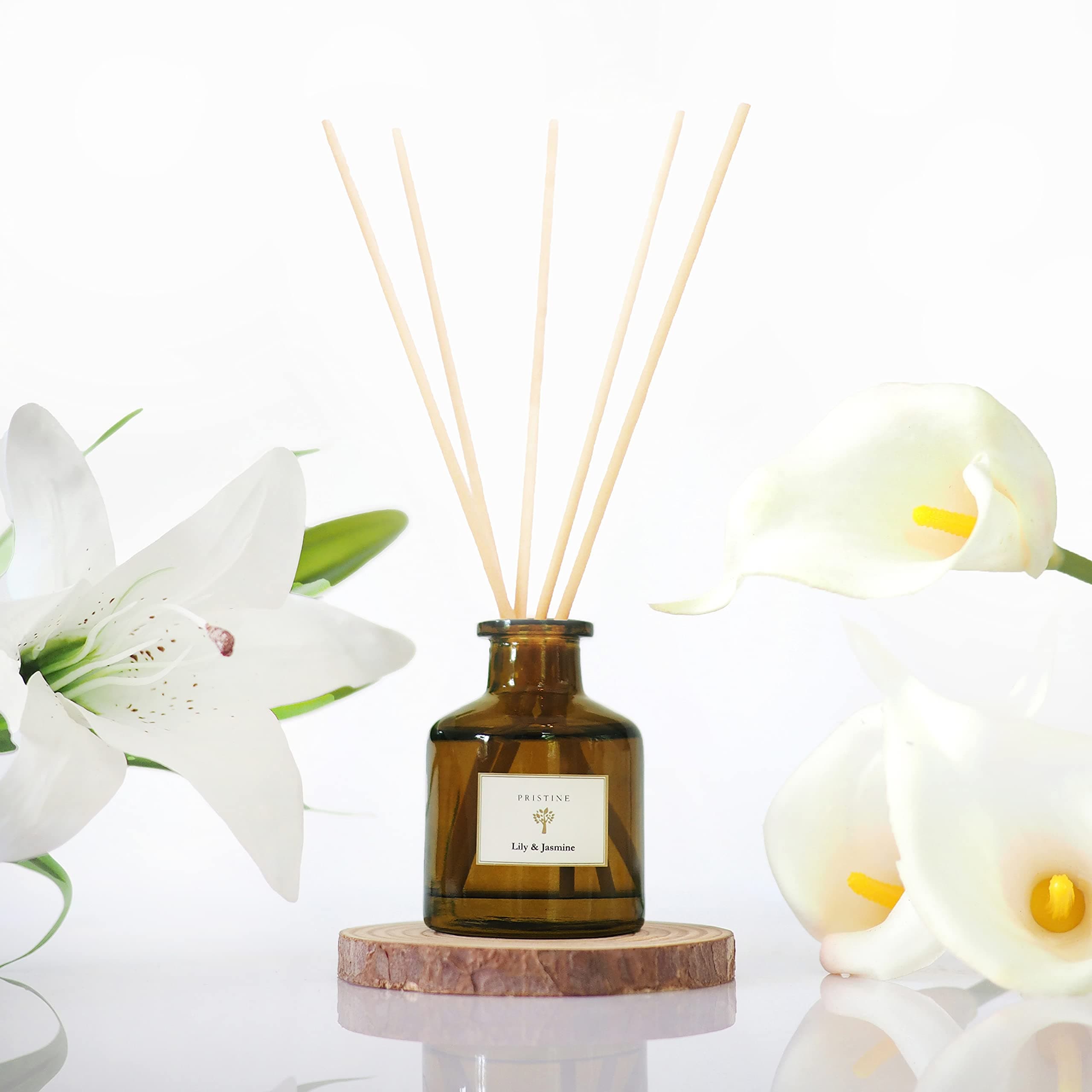 PRISTINE Lily & Jasmine Reed Diffusers for Home & Bathroom | Refreshing Lily of Valley & Jasmine Room Fragrance Reed Diffuser, Oil & Room Diffusers with Reeds Stick Set | Home Fragrance Scent Diffuser