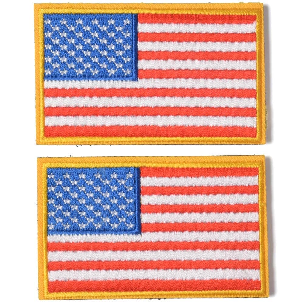 2PCS USA Flag Patches, Hook & Loop Tactical Morale Patch Full Embroidery Military Patch for Caps Bags Vests Military Uniforms, Gold Border
