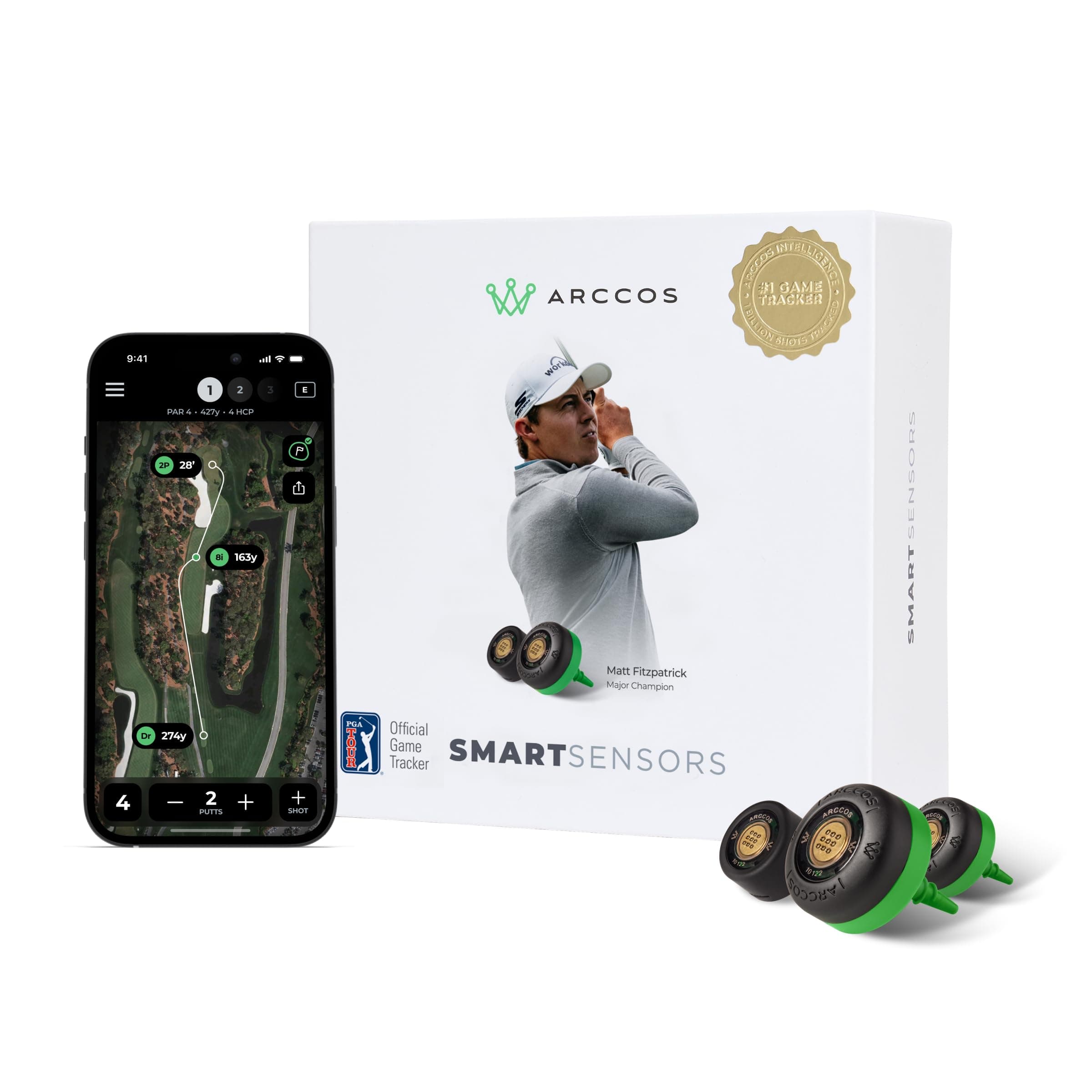 Smart Sensors: Automatic Golf Game Tracking System, A.I. Powered GPS Rangefinder & Smart Club Distances (Gen 4, Green)