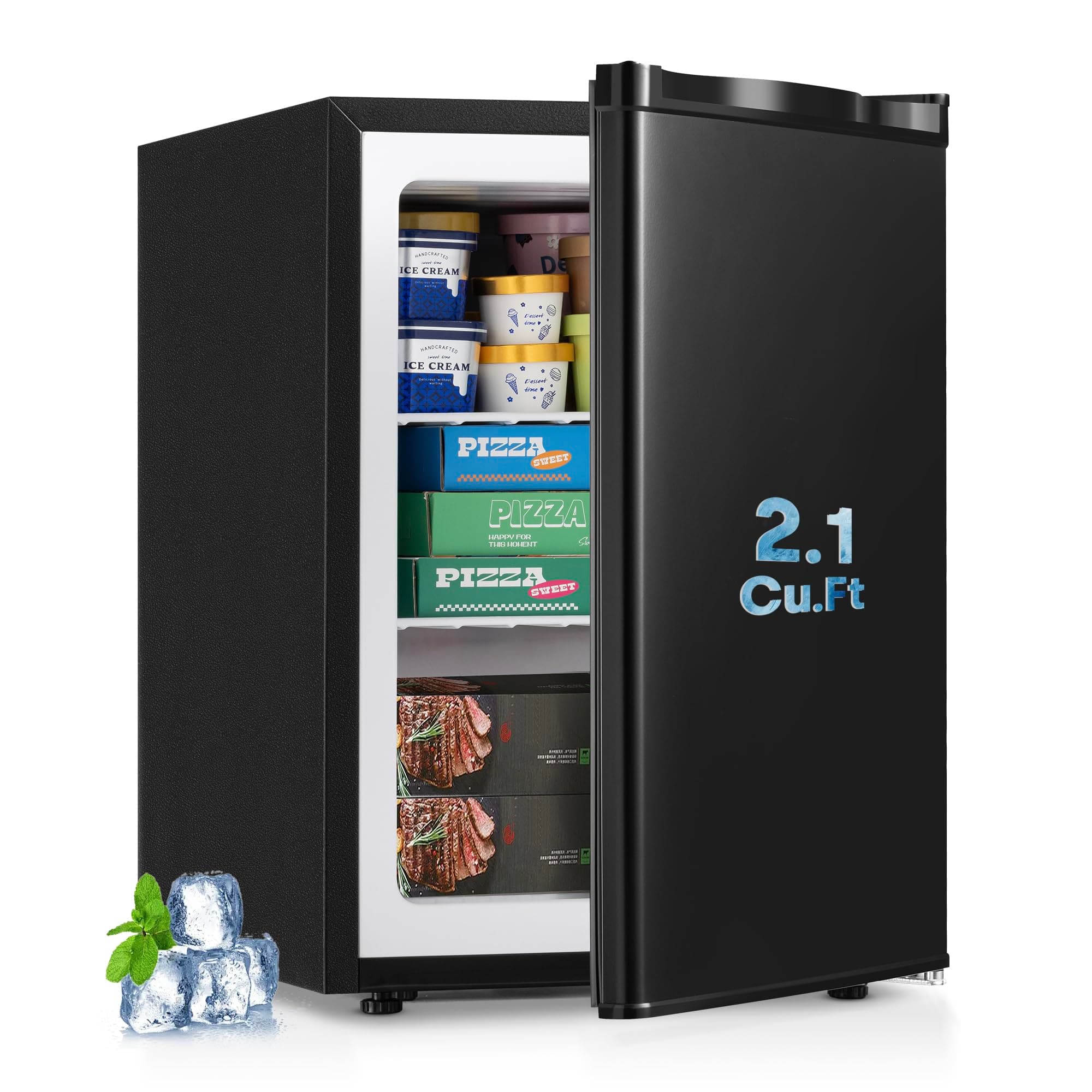 2.1 Cu.ft Compact Upright Freezer, Single Door Mini Freezer with Adjustable Thermostat, Removable Shelves, Energy-Saving & Low Noise, Small Freezer for Home/Dorm/Apartment/Office (Black)