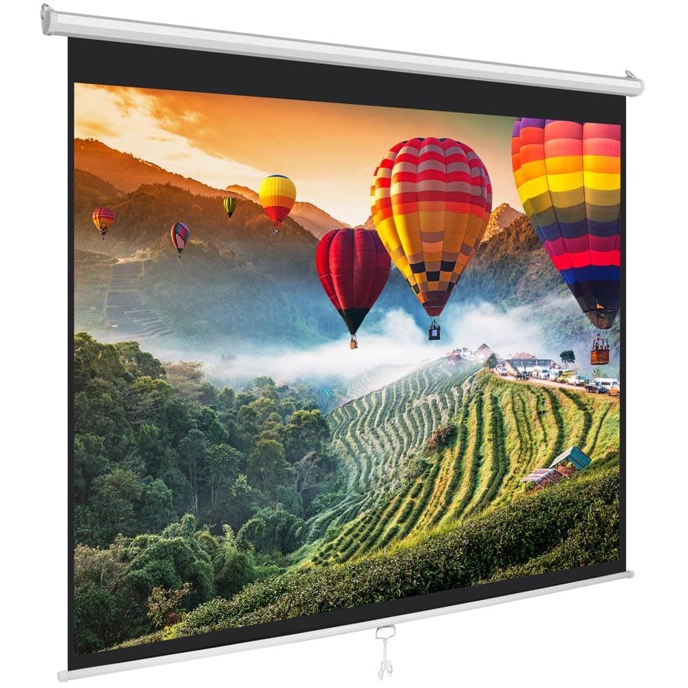 Manual Pull-Down Projector Screen - Universal 72-inch Roll-Down Retractable Manual Projection Screen w/Auto-Locking, Adjustable Screen Height, Black Masking Border - 42.5" x 56.6" PRJSM7206