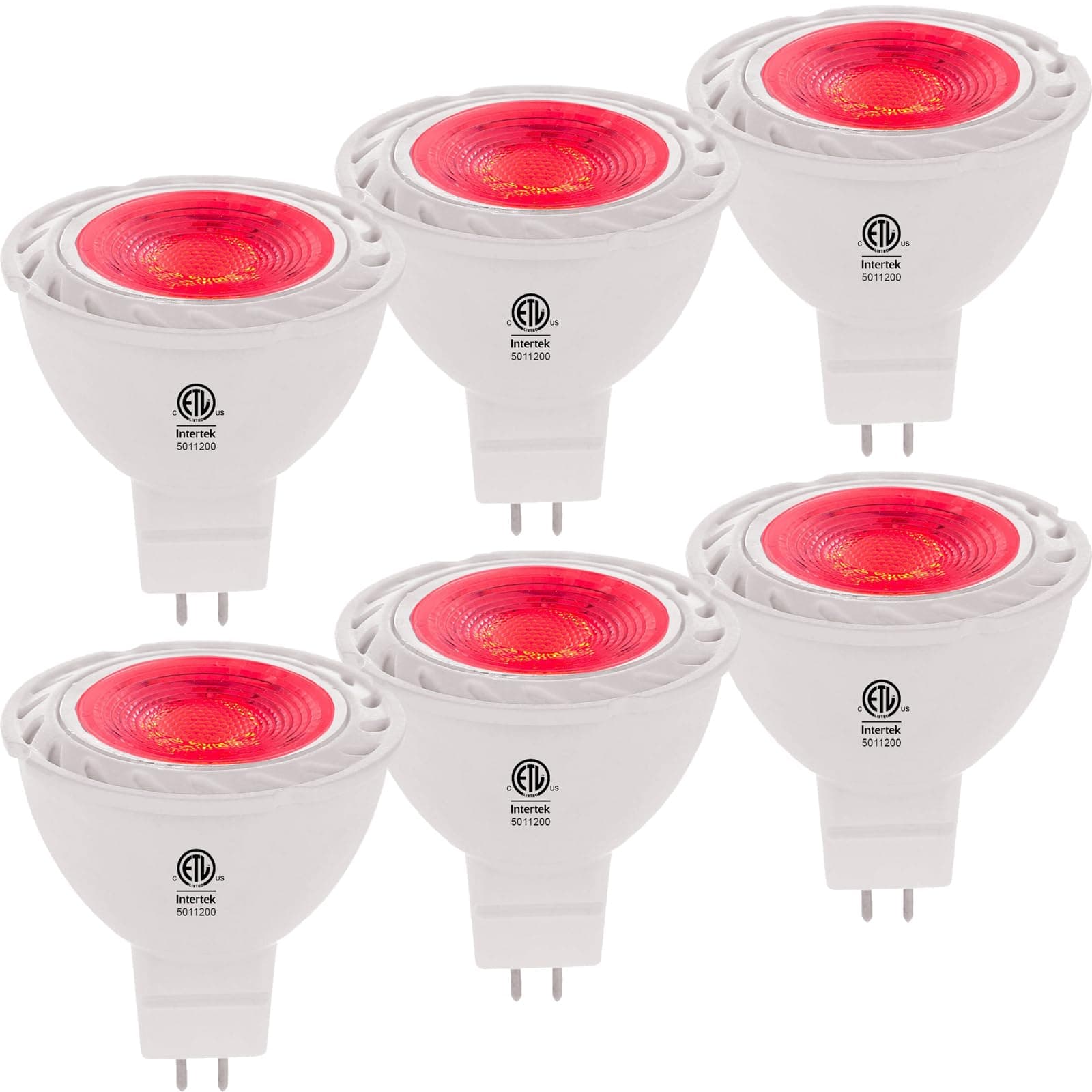 Red MR16 LED Light Bulbs 50W Equivalent Halogen Replacement 6W 12V Bi-pin GU5.3 Outdoor Landscape Yard Lighting- Pack of 6