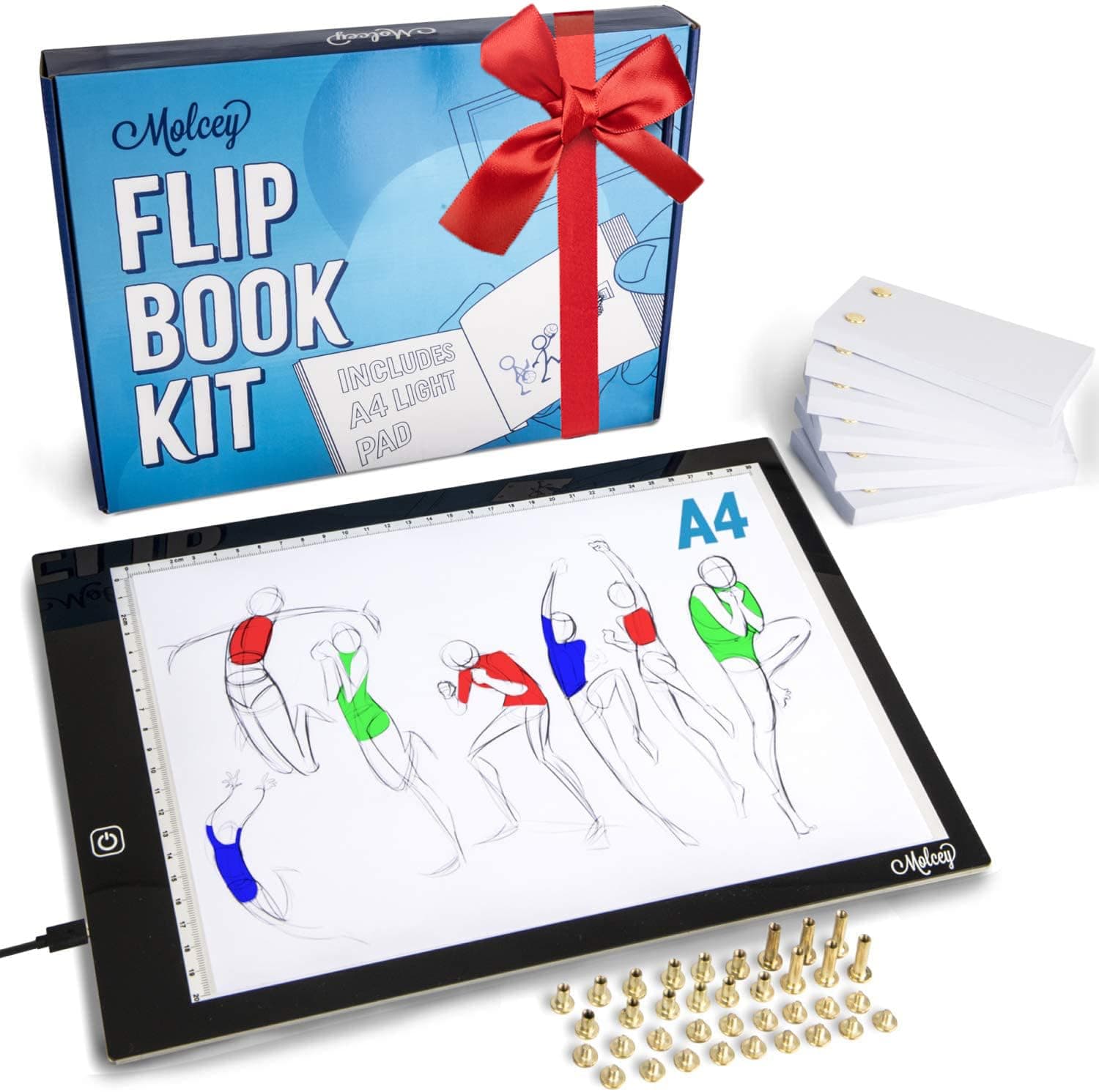 Flip Book Kit with A4 Light Pad - Includes 240 Sheets Flip Book Paper with Screws for Drawing and Tracing. Animation Kit Paper/Blank Flip Books for A4 Flipbook Kit for Kids 9-12 6-8. LED Light Box
