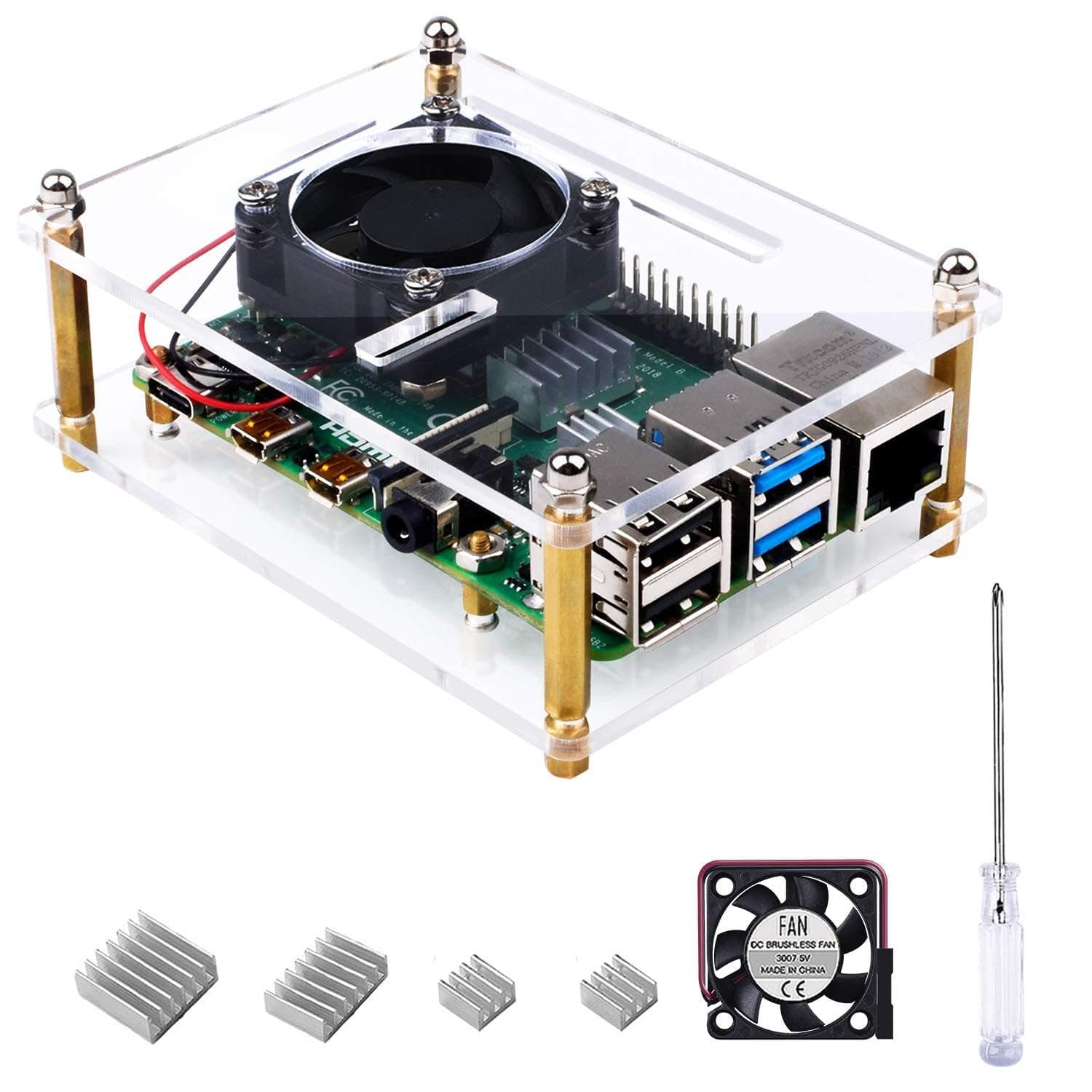 Smraza Raspberry Pi 4 Case, Acrylic Case with Cooling Fan, Heatsinks Compatible with Raspberry Pi 4 Model B, Raspberry pi 3 B+/ 3B/ 2B Clear (Small Fan(30mm))