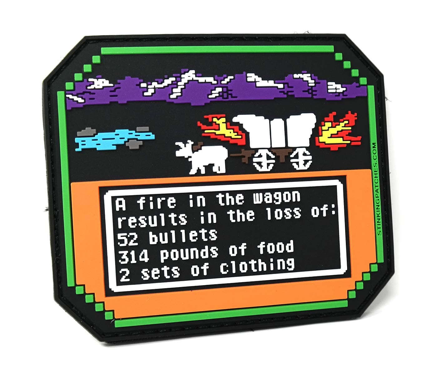Wagon Fire Oregon Trail Inspired PVC Rubber Tactical Patch | Funny Morale Patch