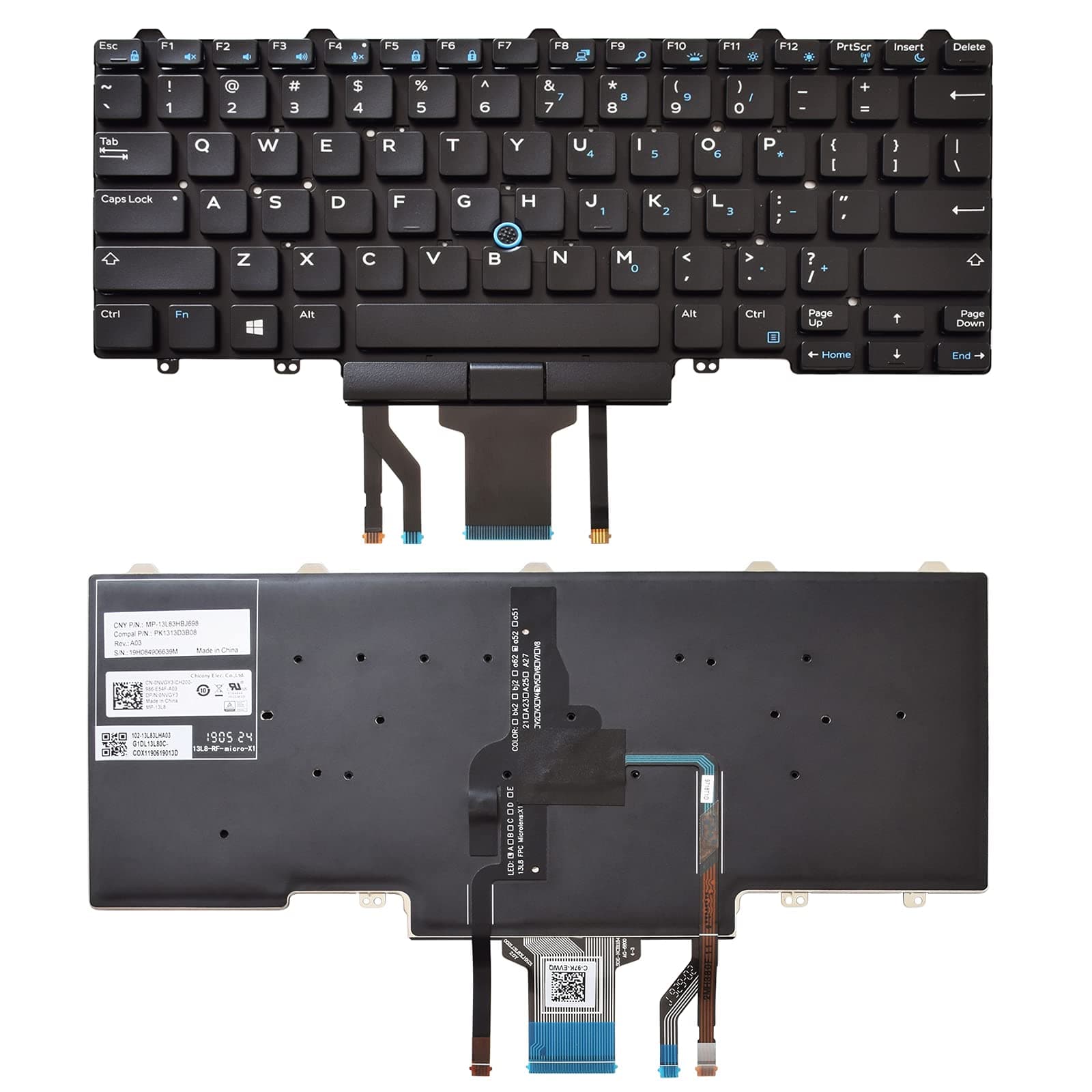 Backlit Keyboard Replacement Compatible with Dell Education（Latitude ） E5450 E5470 E5480 E7450 P40G E7470 E7480,Latitude 14 5480 5488 5490 5491 7480 7490 with Pointer US Layout