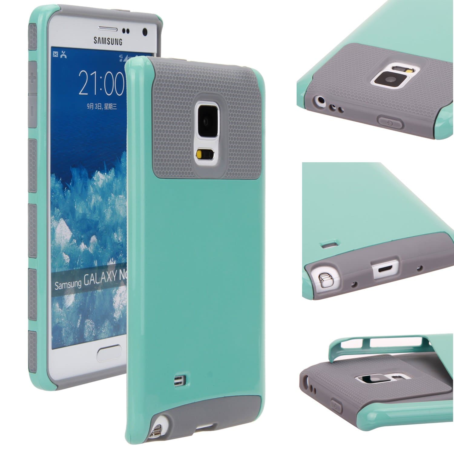 GALAXY NOTE 4 edge case, E LV GALAXY NOTE 4 edge - Two Tone Dual Layer Armor Protective Defender Case Cover for Samsung GALAXY NOTE 4 edge - [GREY/MINT]