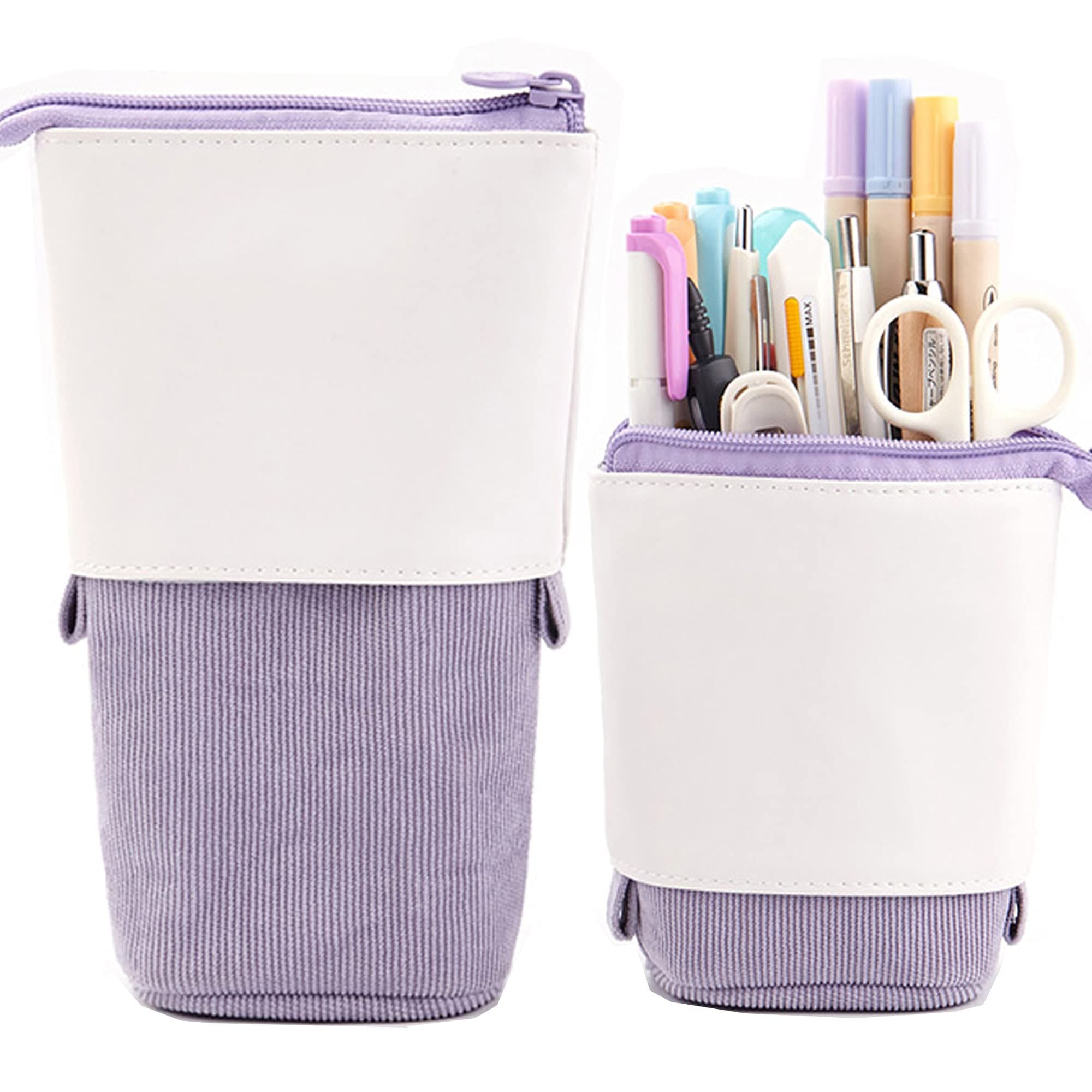 Telescopic Pencil Bag Pen Holder Stationery Case, PU Corduroy Stand-up Retractable Transformer Bag Colorful Organizer, Great for Christmas Holiday