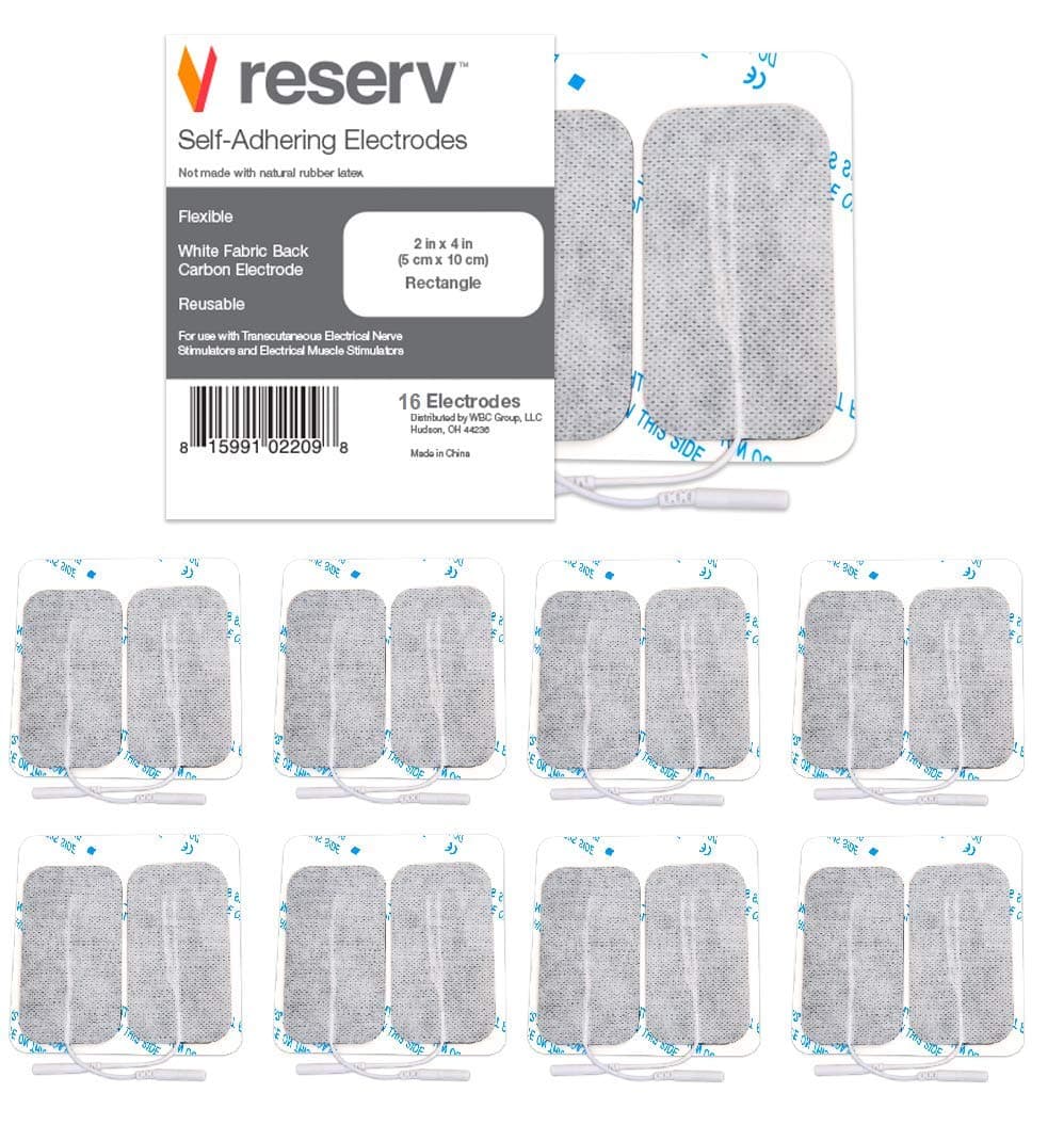 reserv 2" x 4" Rectangle Premium Re-Usable Self Adhesive Electrode Pads for TENS/EMS Unit, Fabric Backed Pads with Premium Gel (White Cloth and Latex Free) (16 Electrodes)
