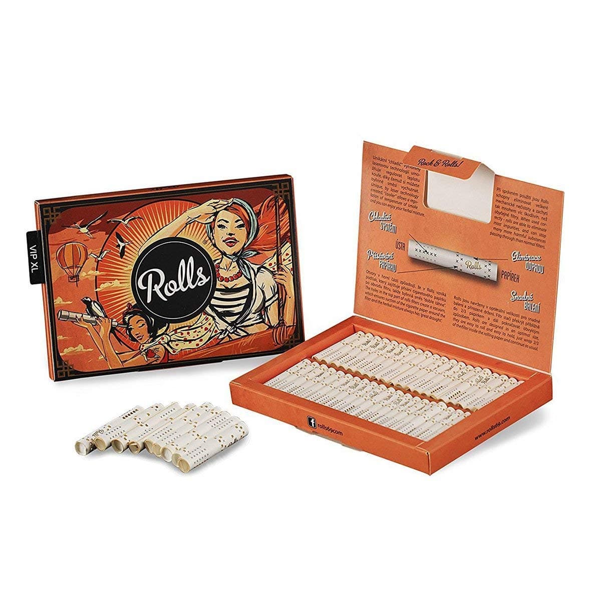 Rolls Smart Filter Tips | Pre Rolled Roach Booklets (5mm Slim) for Rolling Papers | King Size VIP XL Box (Orange / Air) | Rolls69 Smoking Accessories