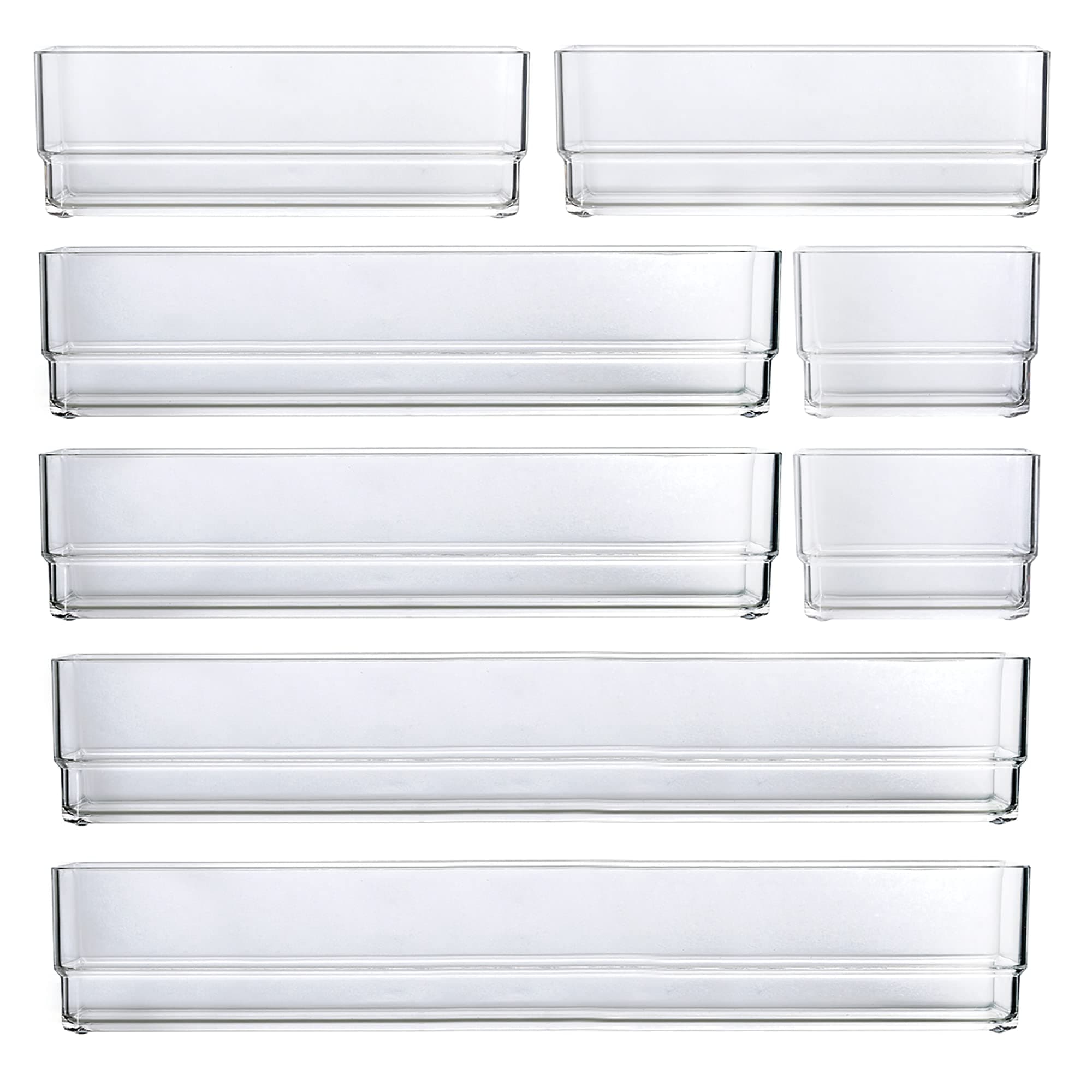 STORi SimpleSort 8-Piece Stackable Clear Drawer Organizer Set | Multi-size Trays | Makeup Vanity Storage Bins and Office Desk Drawer Dividers | Made in USA