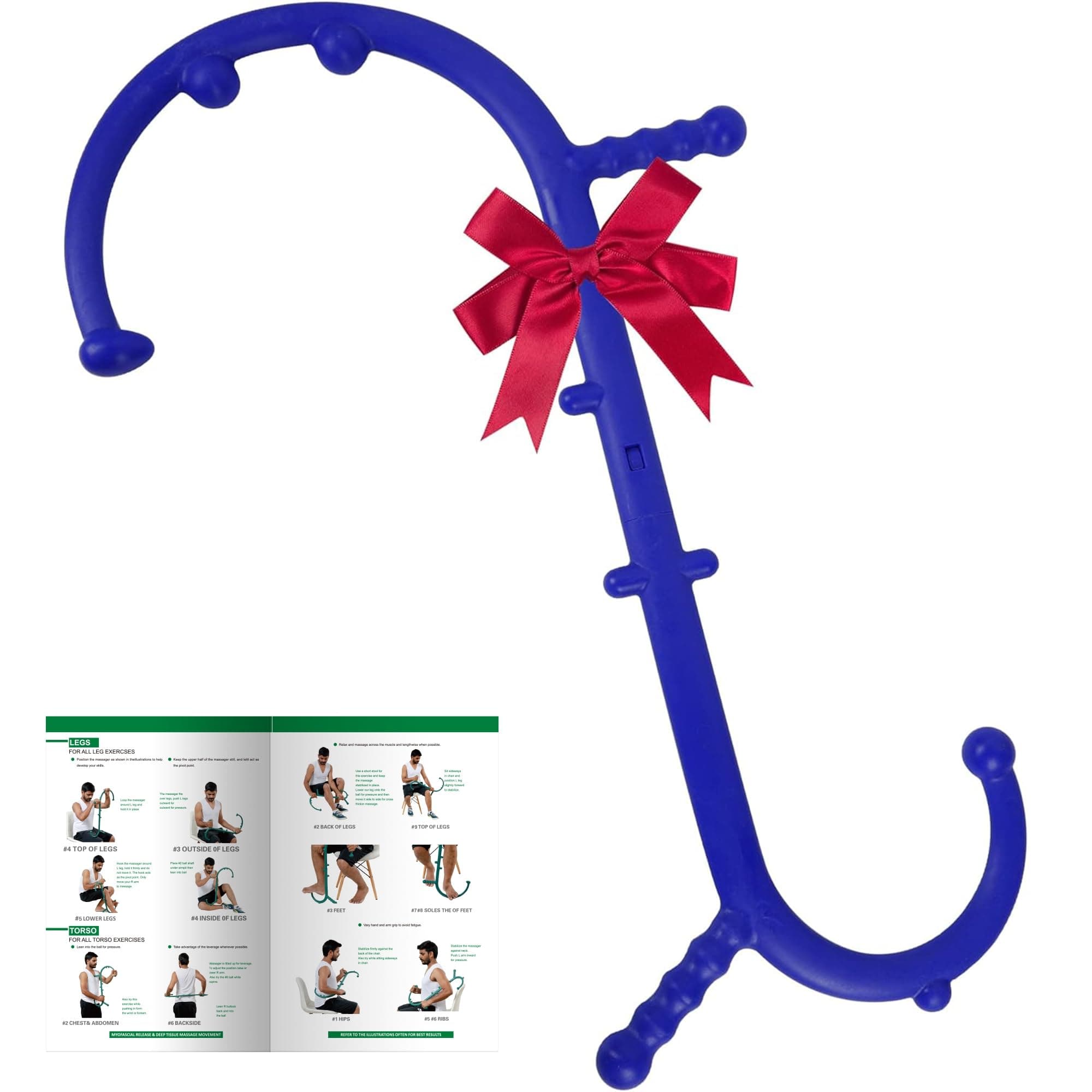 Massage Trigger Point Cane, Body Deep Tissue, Handheld Back, Neck, Shoulder, Leg and Feet Massager Rod, Muscle Release Tool Self Massage Hook Cane for Women & Men, Blue