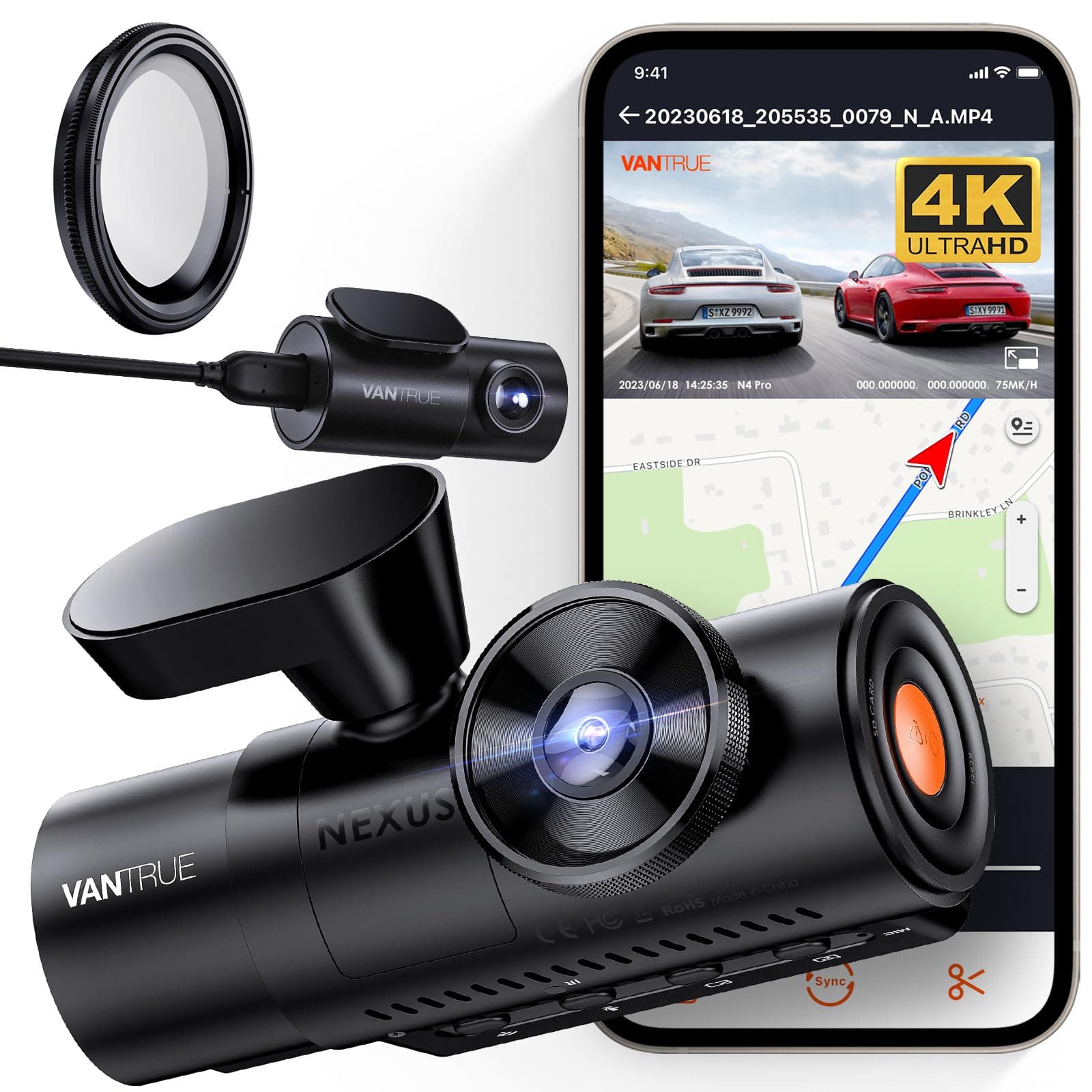 [ Bundle-2 Items: Vantrue N4 Pro 4K 3CH + CPL ] True 4K Wi-Fi 3-Channel Dashcam, STARVIS 2 IMX678 Night Vision, Infrared Cabin Camera, Anti-Glare, 4K HDR, Voice Control, GPS Car Cam for Uber Drivers
