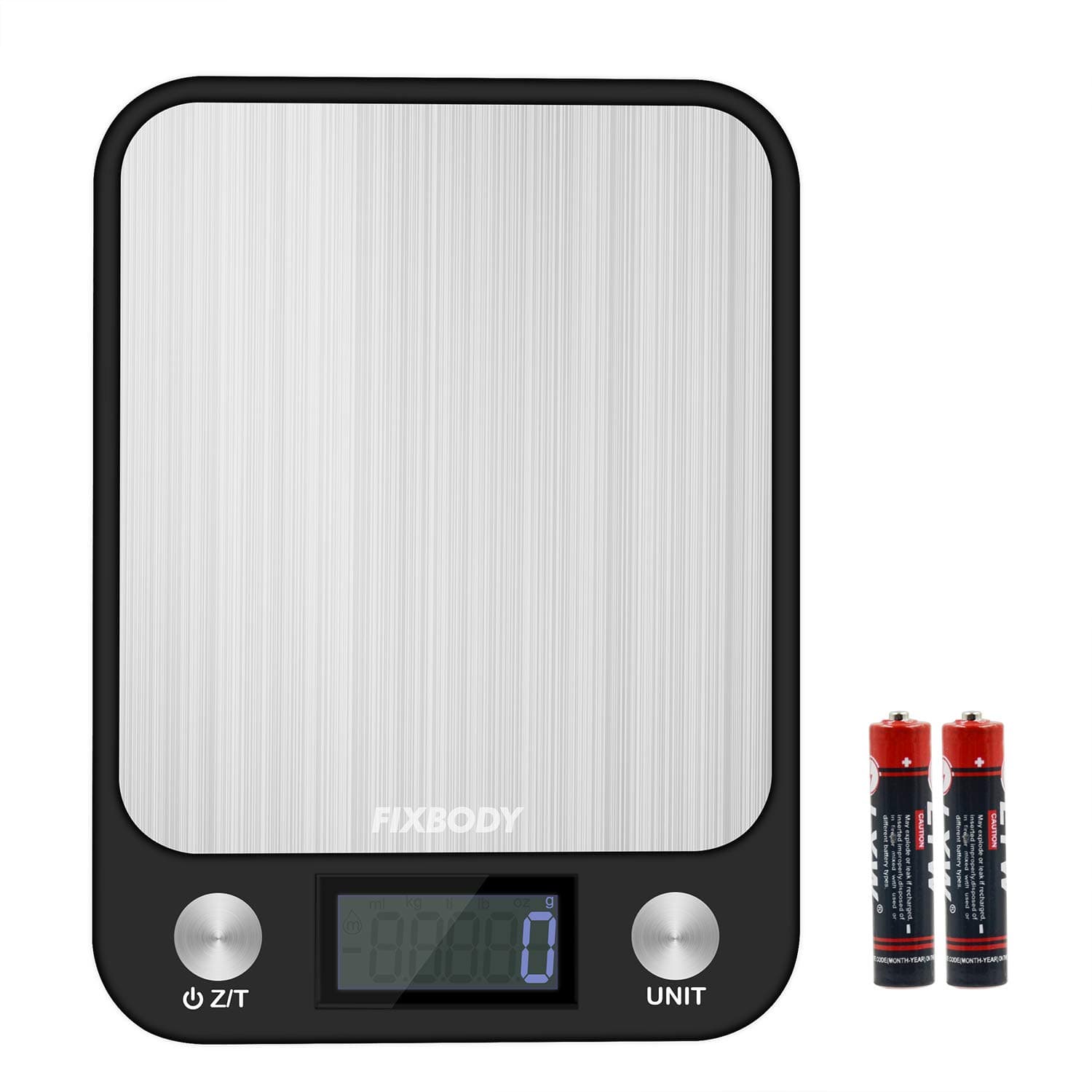 FIXBODY Digital Kitchen Scale, Electronic Food Scale, Touch Sensitive Button, Ultra Slim with Large LCD Display, Stainless Steel, 22lb/10kg (Batteries Included)