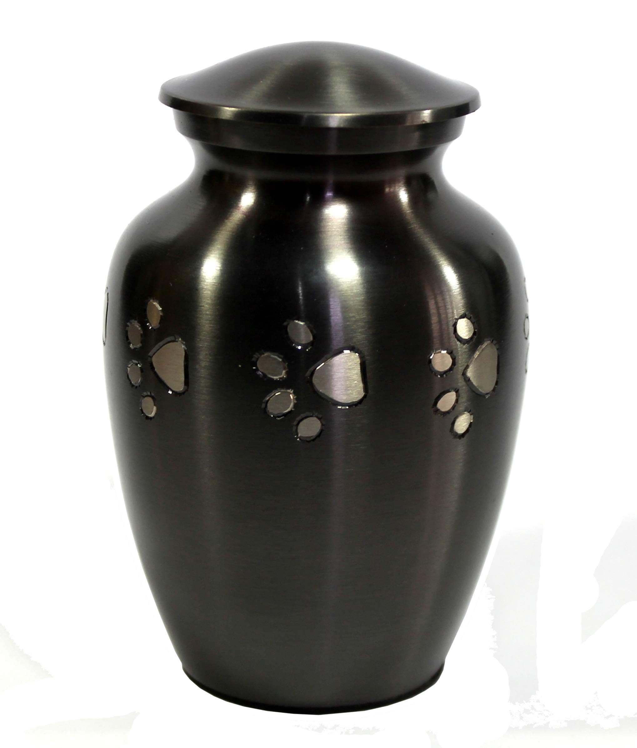 Esplanade Mini Cremation Urn Memorial Jar Pot Container | Small Keepsake for Funeral Ashes Burial | Silver Paws Printed Metal Keepsake | Black - 6" Inches