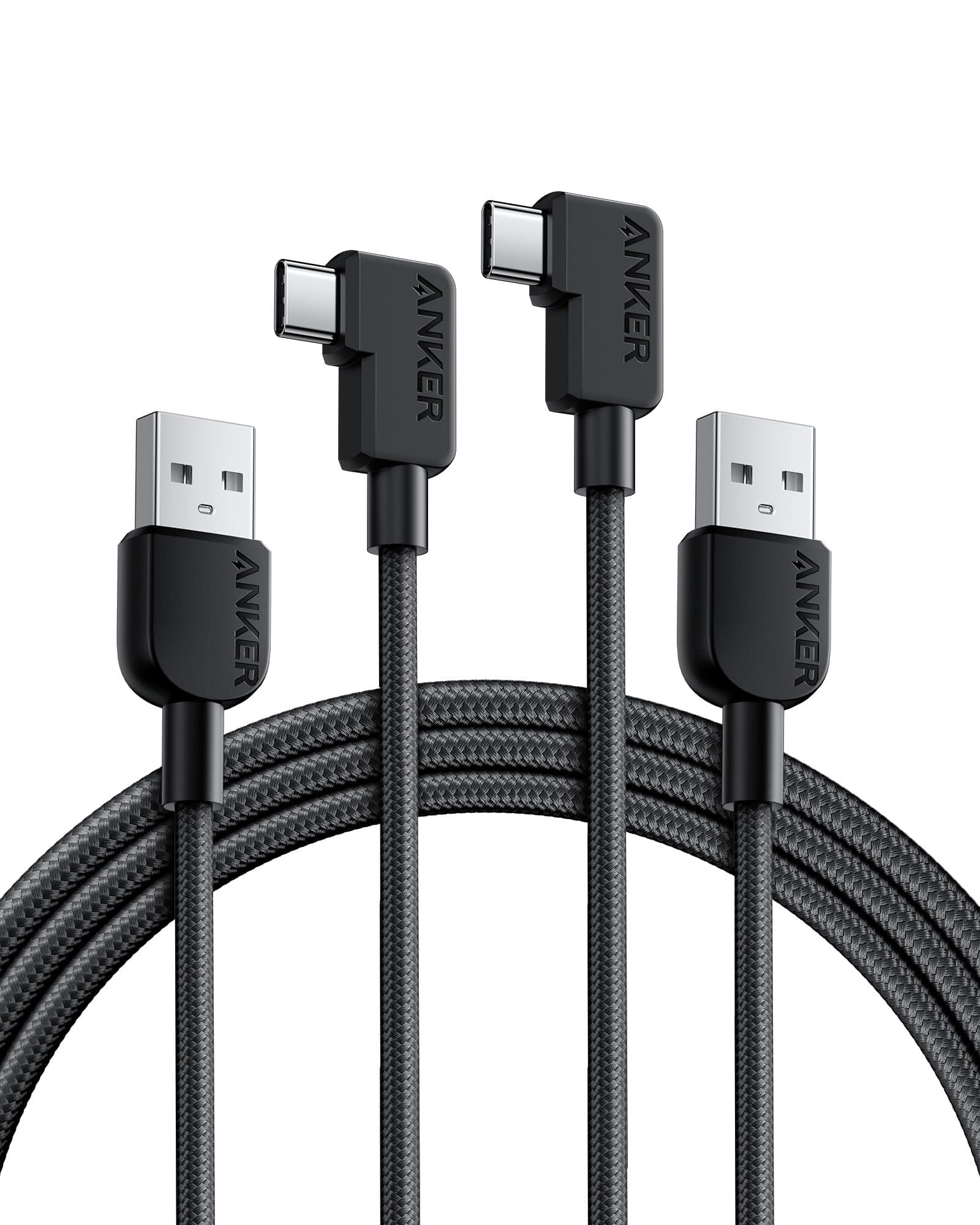 Cable [2 Pack 6FT], Right Angle USB A to USB C Braided Cable, Durable 90 Degree Type C Cord for Samsung Galaxy Note 10,LG V30 (Black)