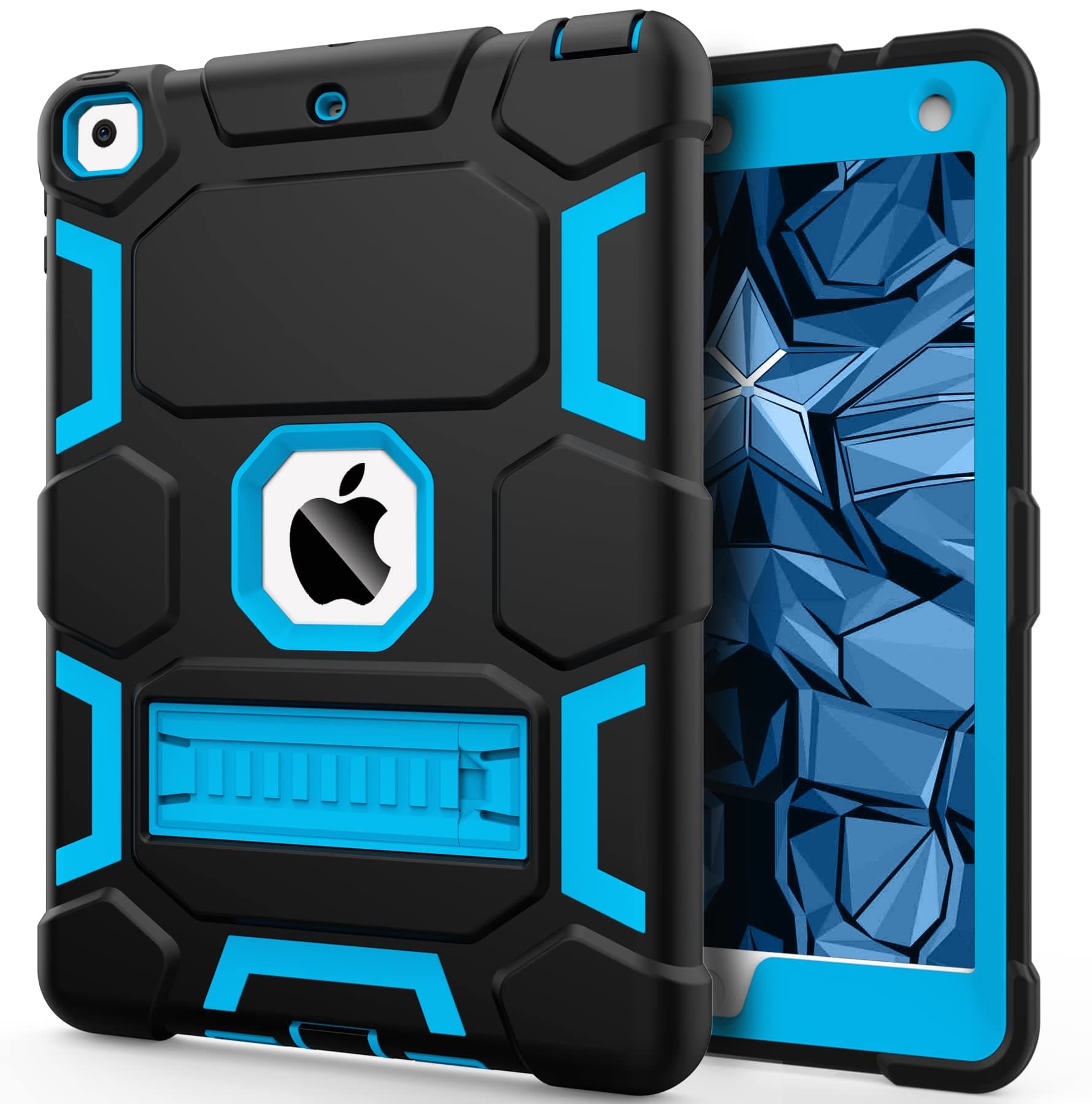 CCMAO Case for iPad 6th/5th Generation (9.7-inch, 2018/2017), iPad Air 2nd Generation Case (2014) with Kickstand, Hybrid Shockproof Protective iPad 9.7 Case, Black+Blue