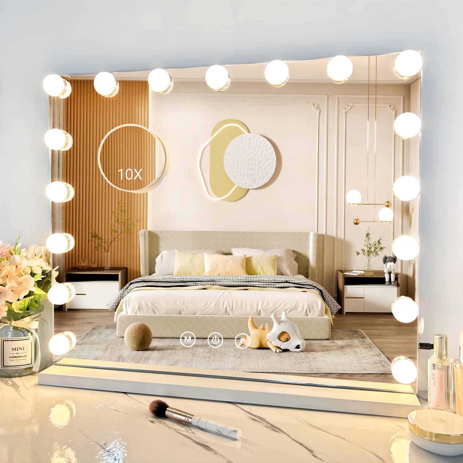 Vanity Mirror with Lights,Makeup Mirror with 17 Dimmable LED Bulbs, 3 Color Lighting Modes Detachable 10X Magnification Mirror Touch Control, 23.6X19,7 inch, White