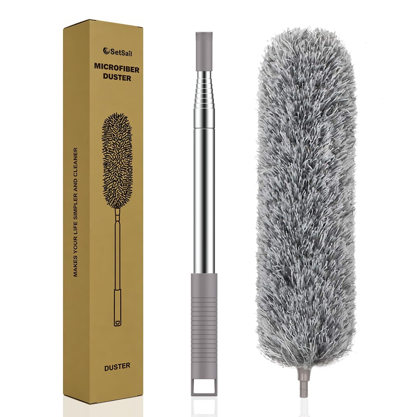 Extra-Long Dusters with Extension Pole 100-inch for Cleaning, Bendable Microfiber Head Washable Ceiling Fan Duster for High Ceilings, Furniture