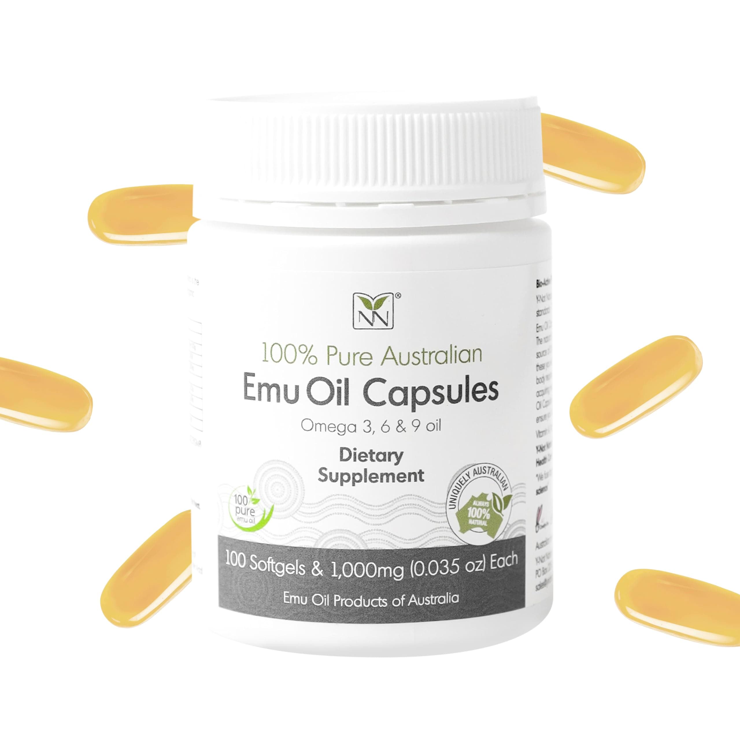 - Y Not Natural Emu Oil Capsules - Heart, Hair, Metabolism & Joint Support Supplement - Pharmaceutical Grade Emu Oil with CLA, Omegas 3, 6 & 9 with Vitamin K2, A & E 1000mg, 100 Capsules