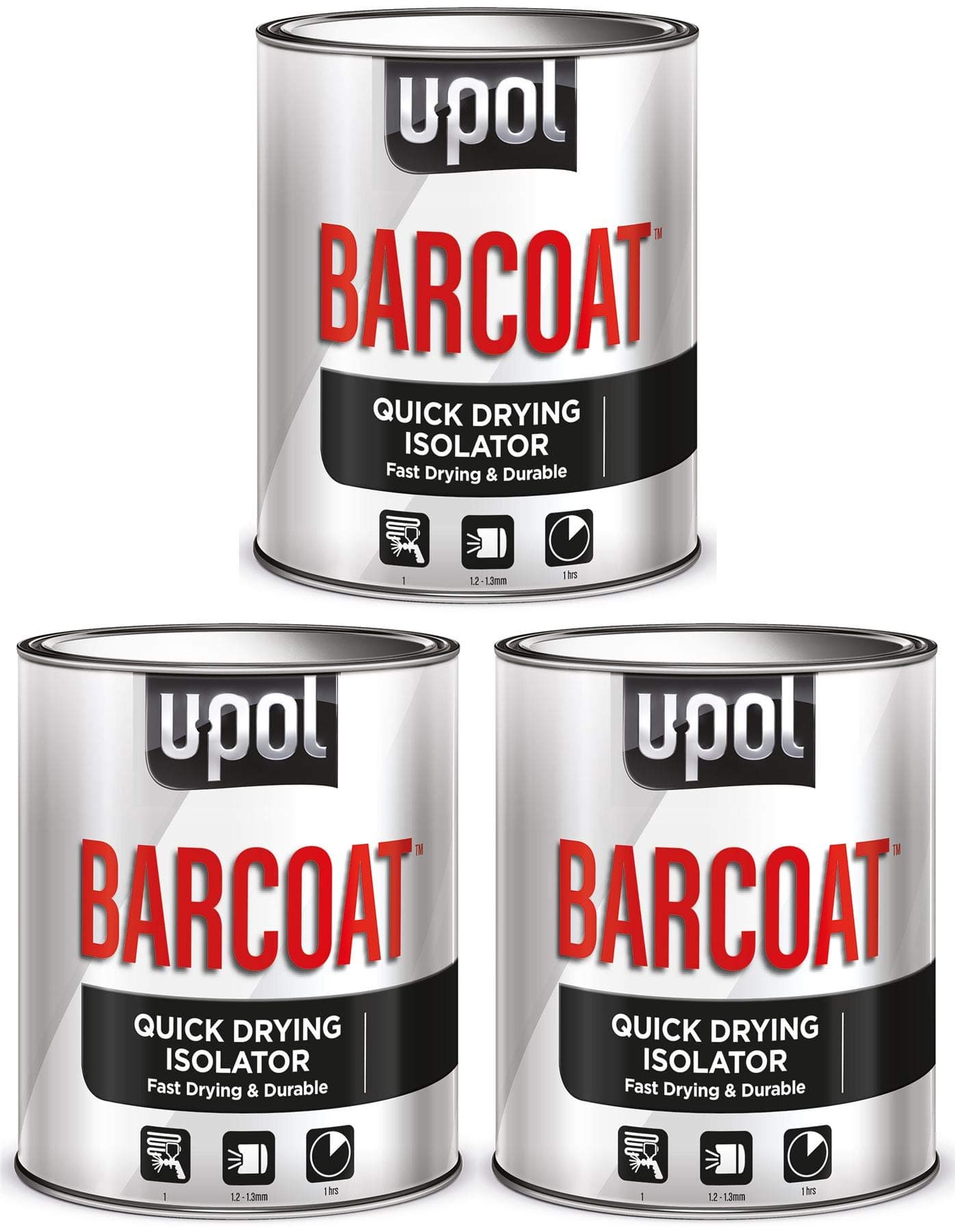 U-POL Barcoat Quick Drying Isolator 3 x 1Litre Cans UPol Pre Paint Isolation System Prevents Lifting and Bleeding of existing Paitn Film Sensitive to Solvent Attack