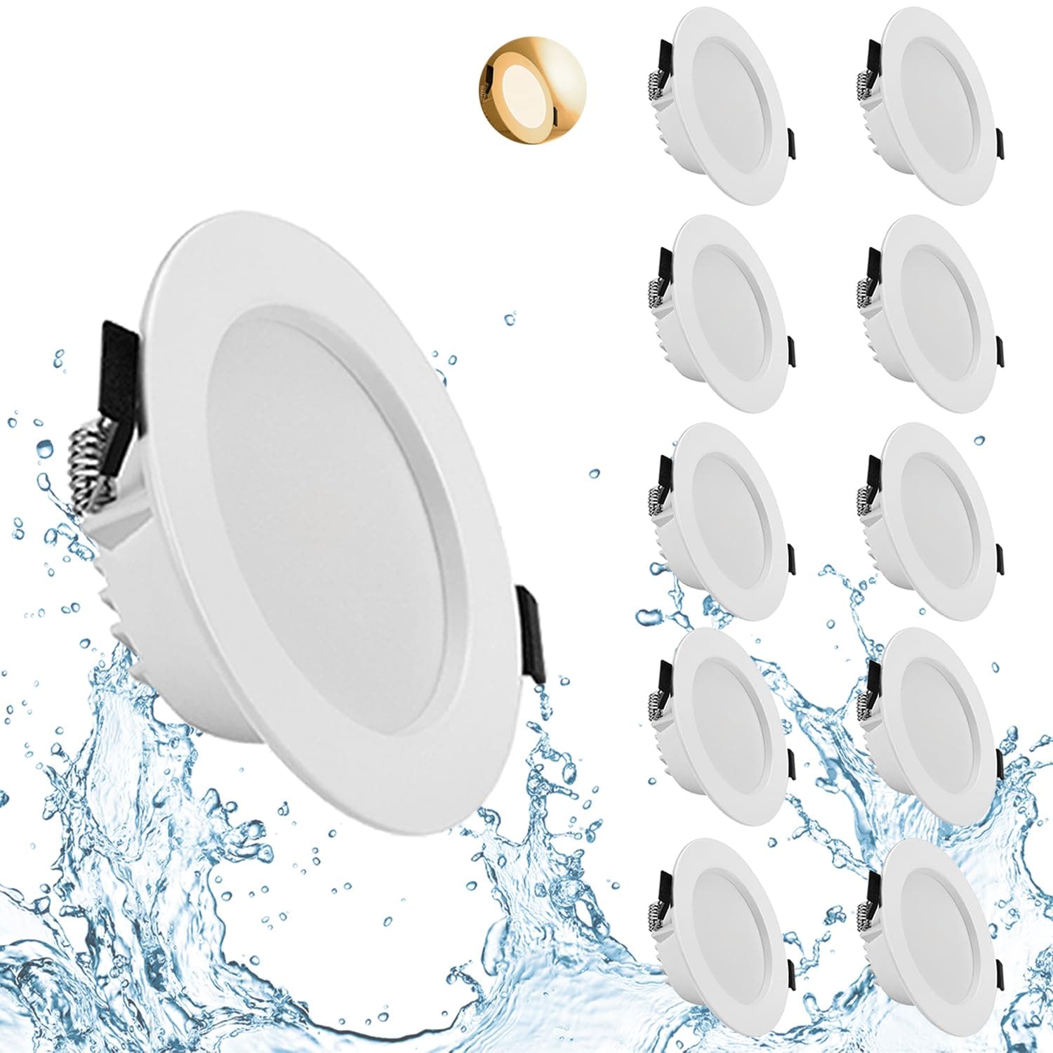 Gr4tec LED Downlights Ceiling, 10 x 7W LED Recessed Ceiling Lights IP44 Aluminum, 3000K Warm White 550LM, 35mm Ultra-Slim, φ90-105mm Hole, Bathroom Spotlights for Kitchen, Living Room [Energy Class F]